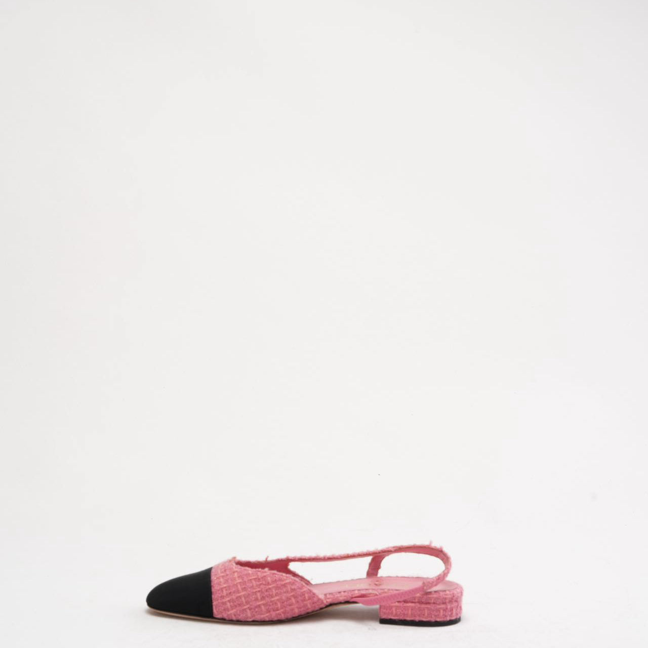 Chanel Pink/Black Tweed Cap Toe CC Slingback Pumps 37