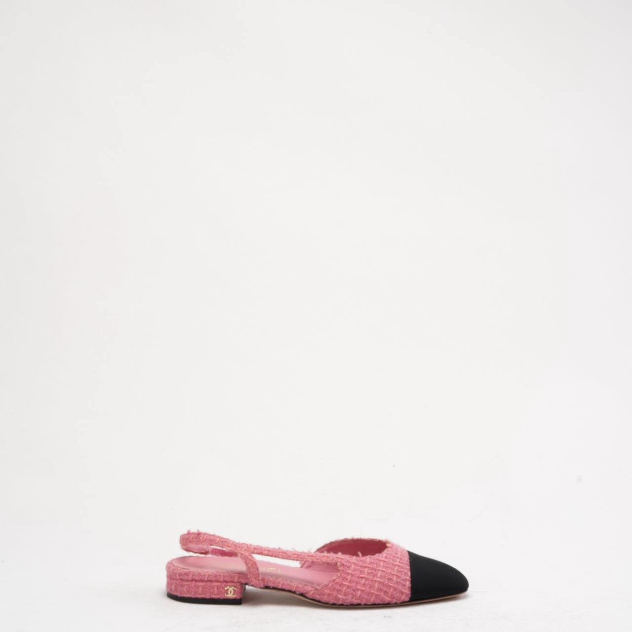 Chanel Pink/Black Tweed Cap Toe CC Slingback Pumps 37