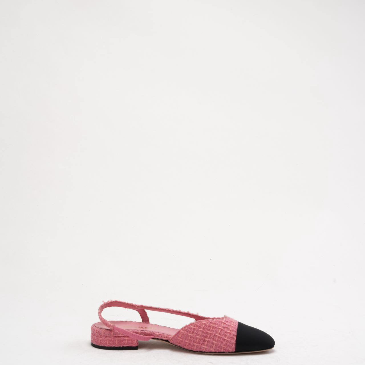 Chanel Pink/Black Tweed Cap Toe CC Slingback Pumps 37