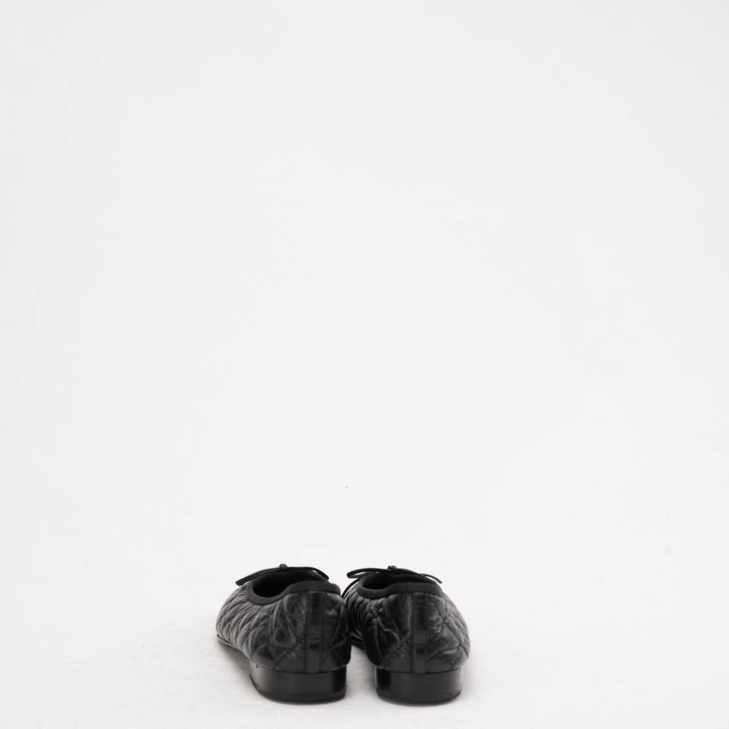Chanel Black Quilted Leather CC Bow Ballet Flats Size 38
