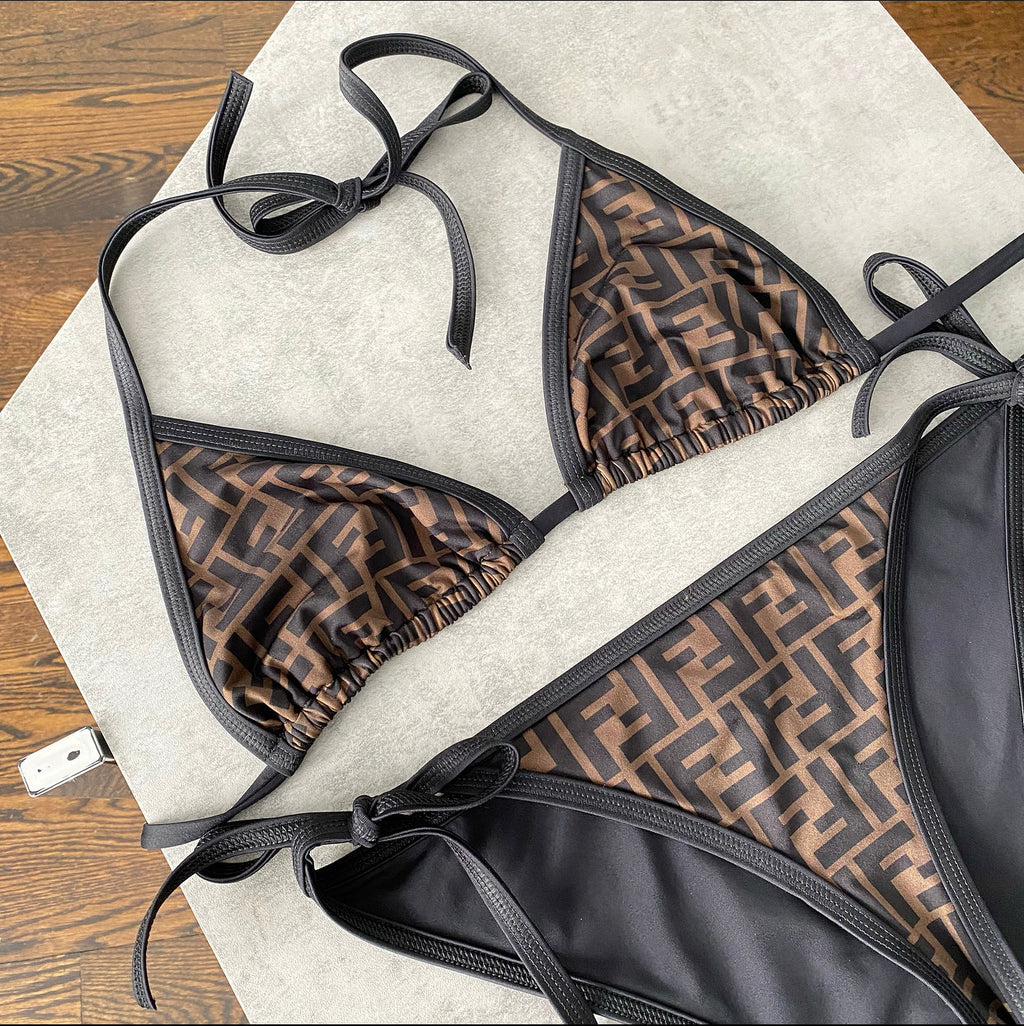 Fendi Brown and Brown FF Zucca Logo Bikini - IT40 / USA 4 / S