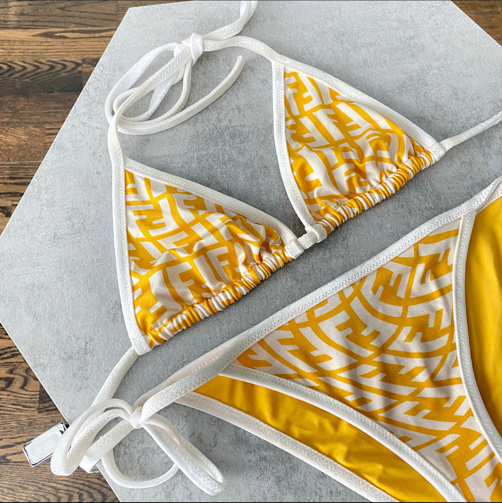 Fendi Yellow and White FF Vertigo Logo Bikini - IT40 / USA 4 / S