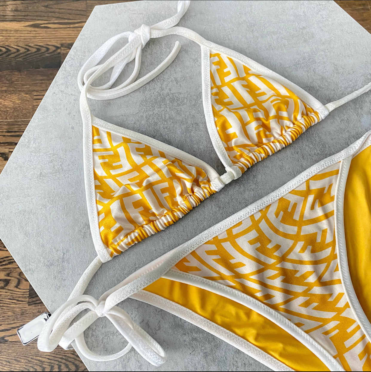 Fendi Yellow and White FF Vertigo Logo Bikini - IT40 / USA 4 / S