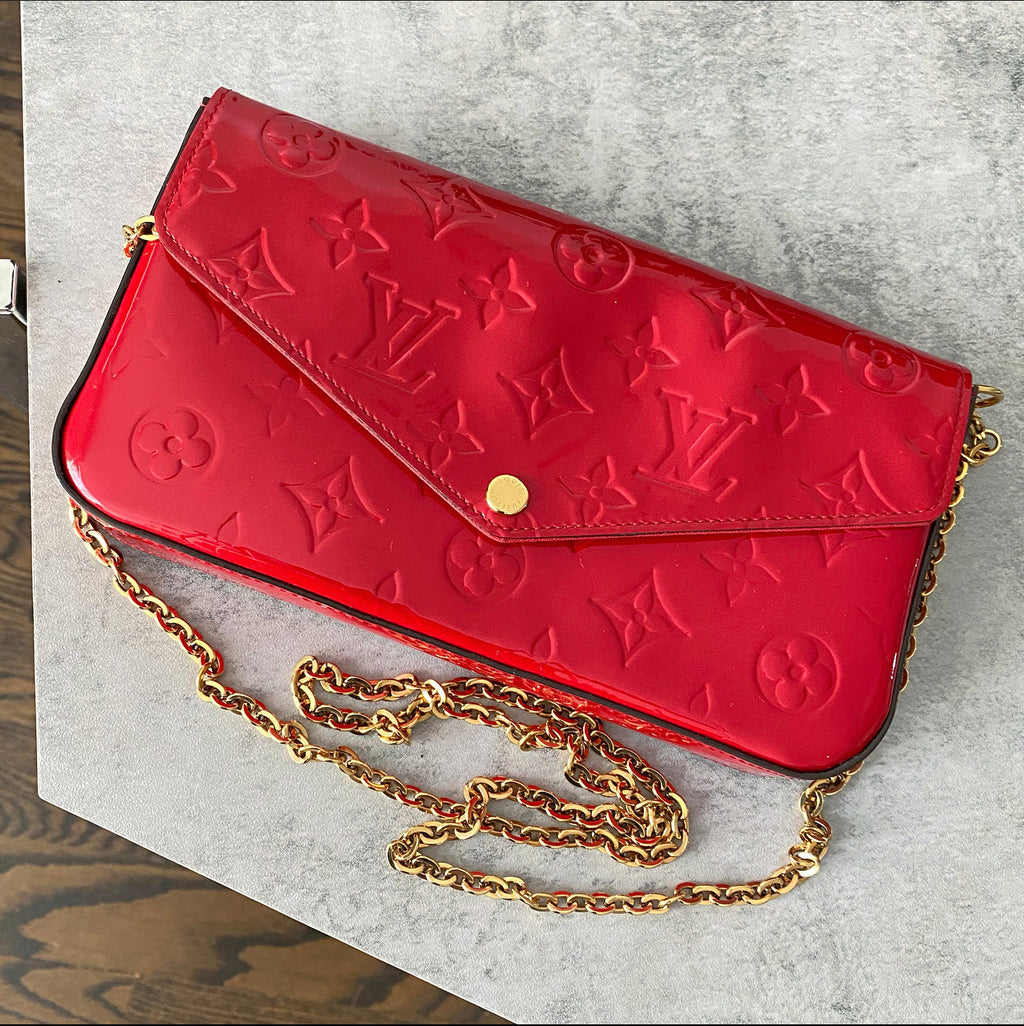 Louis Vuitton Cherry Red Vernis Felicie Pouch Pochette Bag
