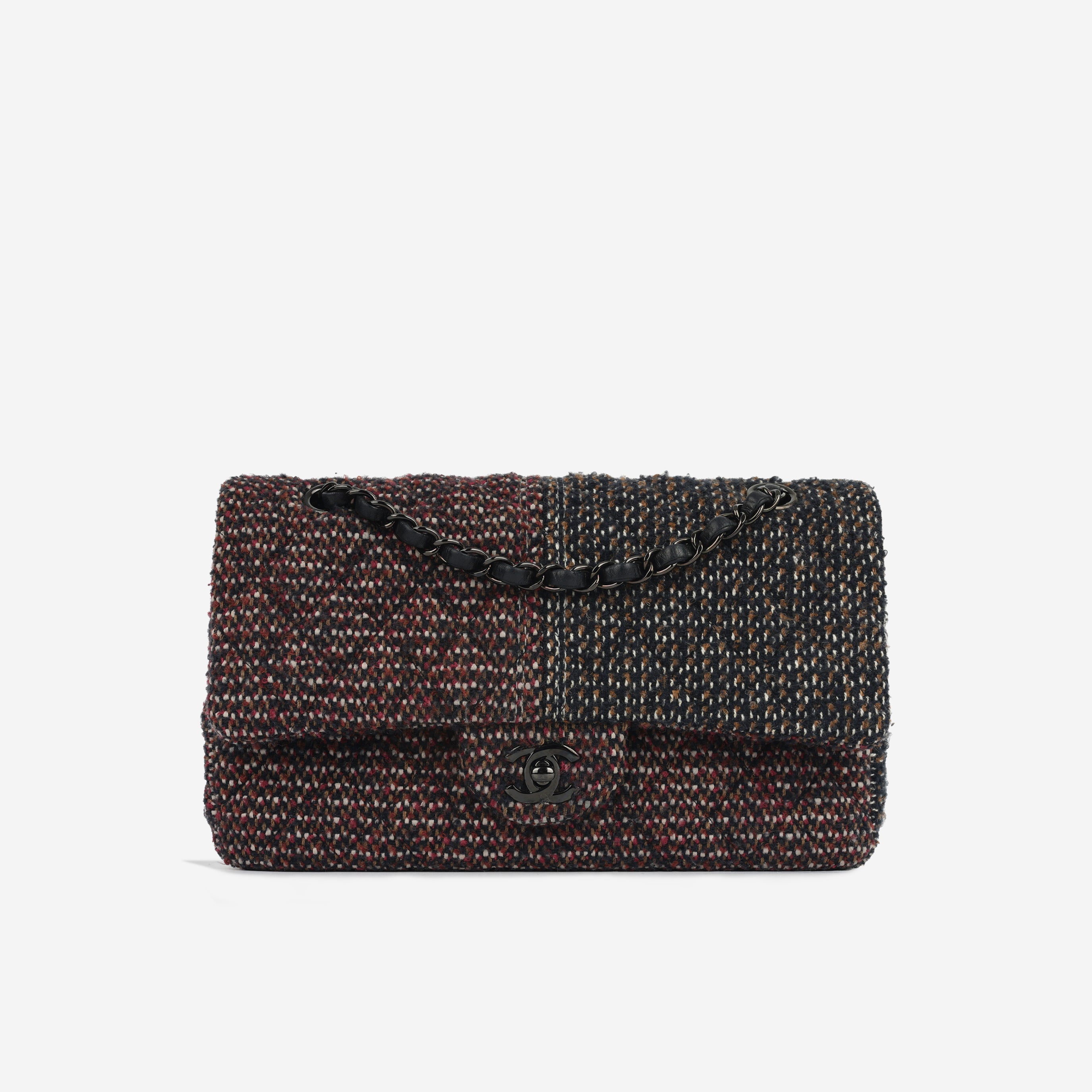 Medium Classic Flap - Red / Navy Tweed | Black Hardware