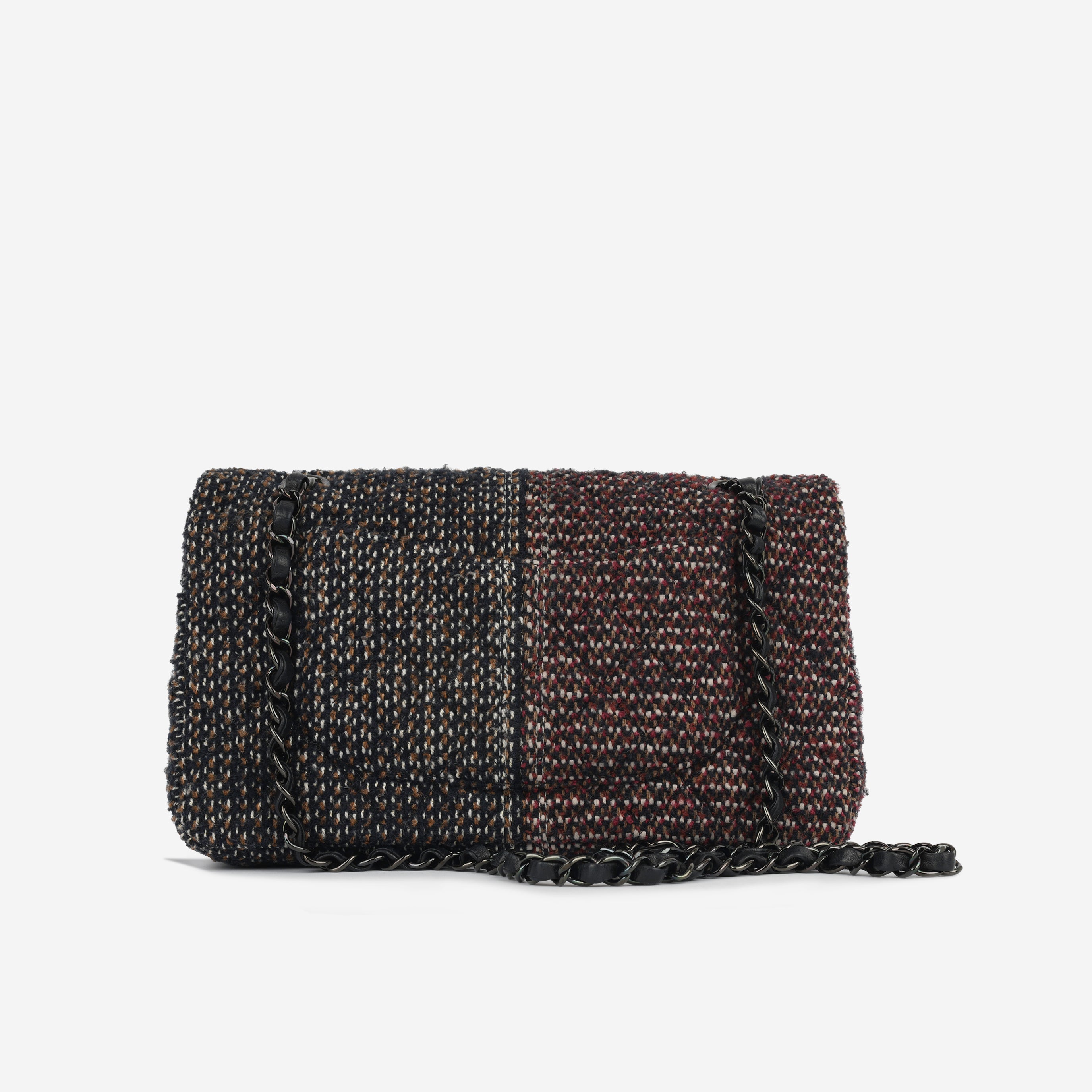 Medium Classic Flap - Red / Navy Tweed | Black Hardware