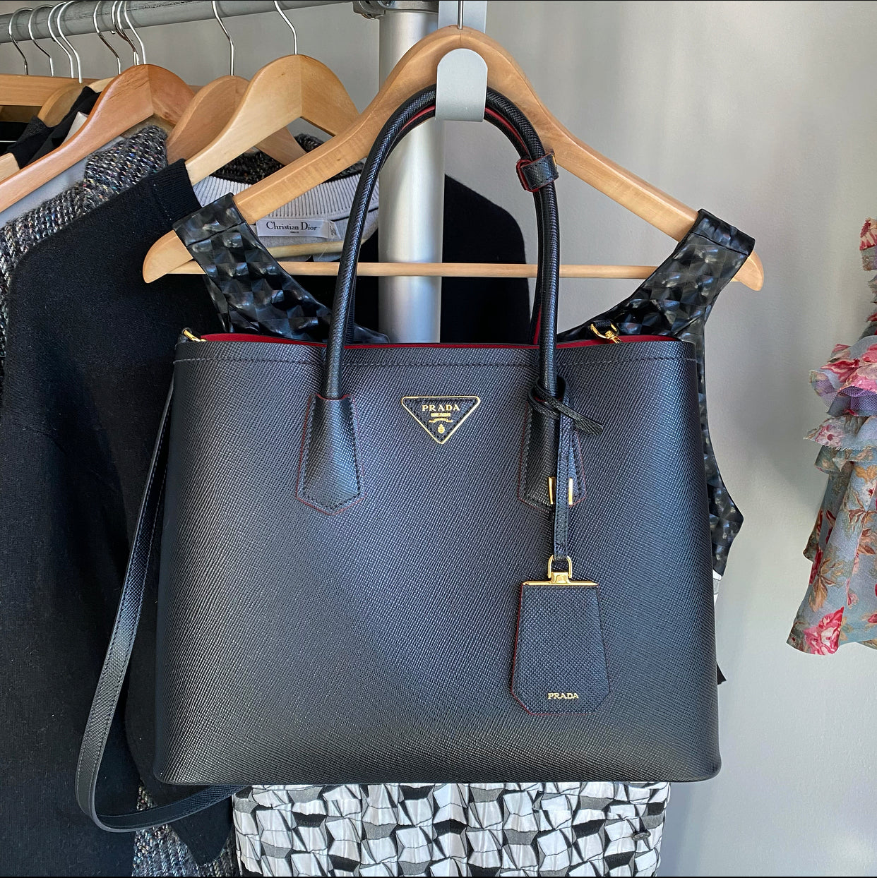 Prada Black Saffiano Leather Large Double Tote Bag