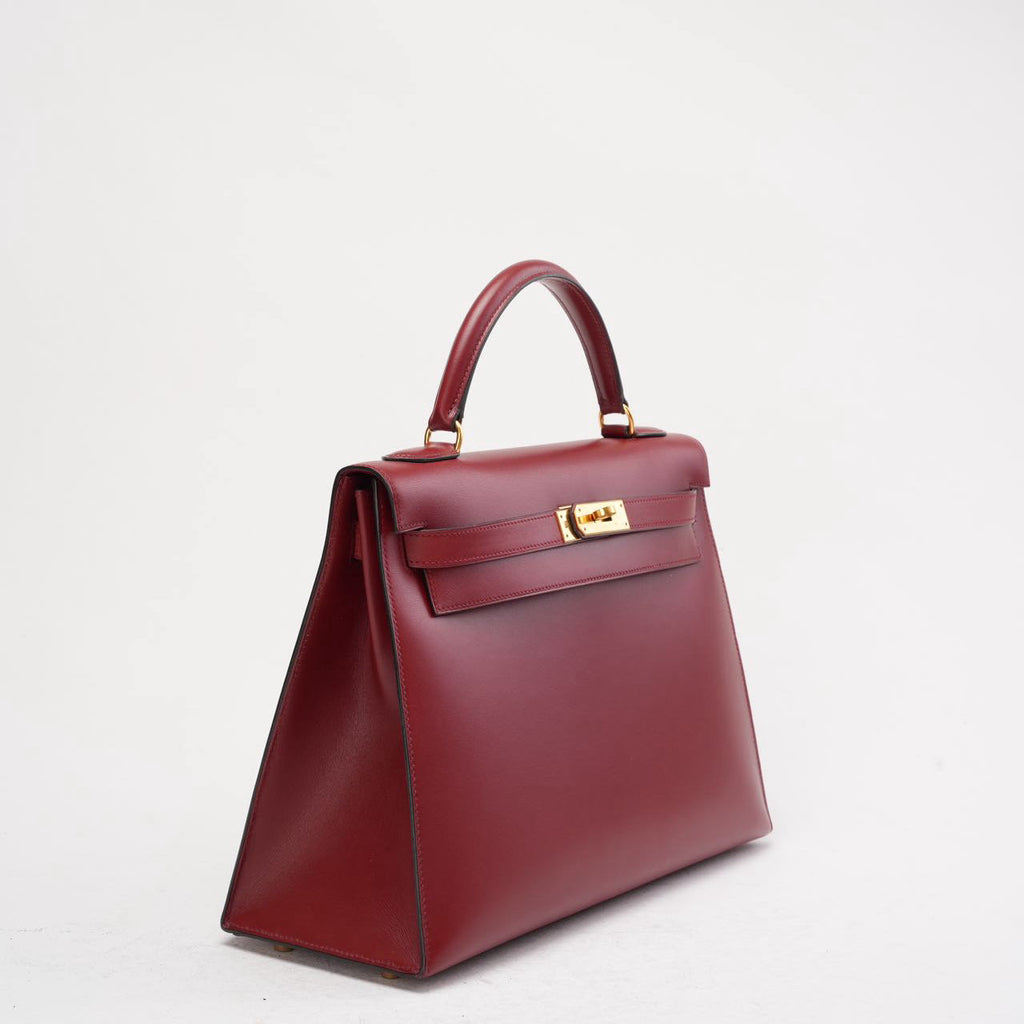 Hermès Vintage Burgundy Kelly Sellier 32 Box Leather 1994