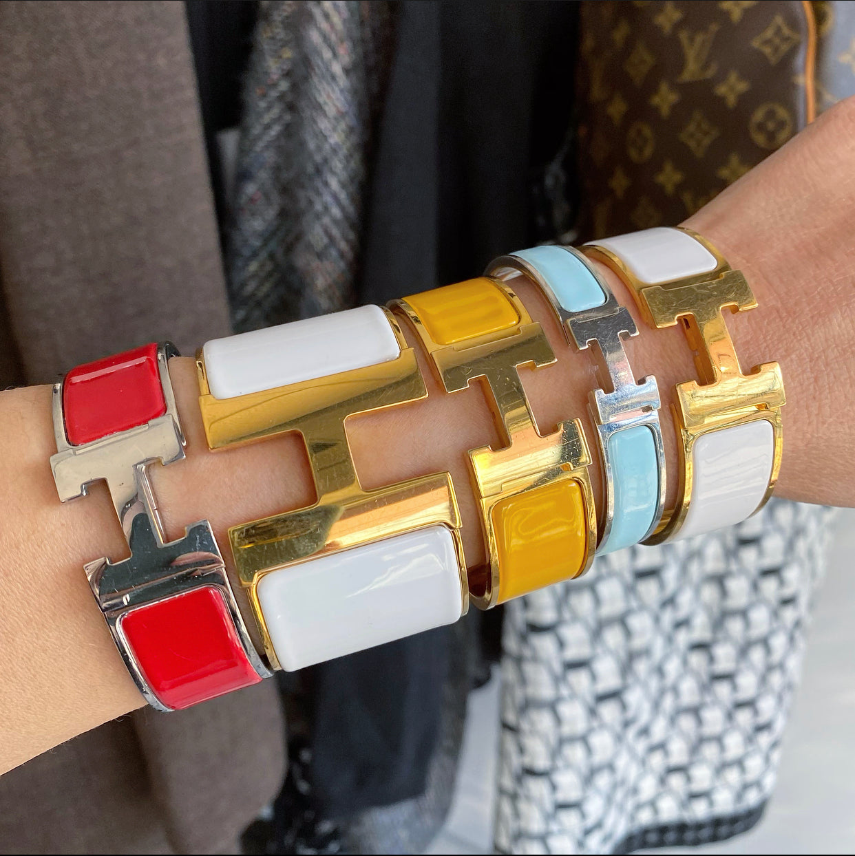 Hermes Clic Clac H White and Gold GM Wide Bracelet