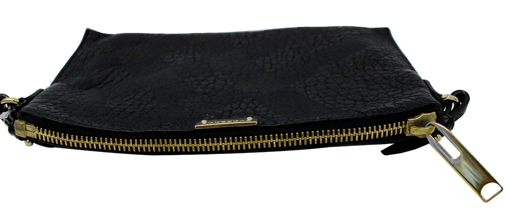 BURBERRY Black Embossed Leather Chichester Crossbody Clutch Bag