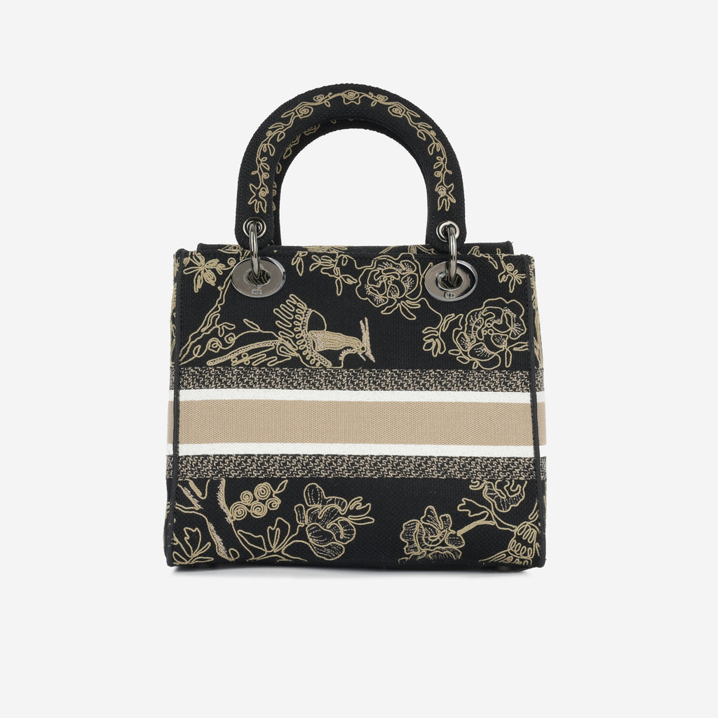 Christian Dior Medium Lady D-Lite - Black Embroidered Toile