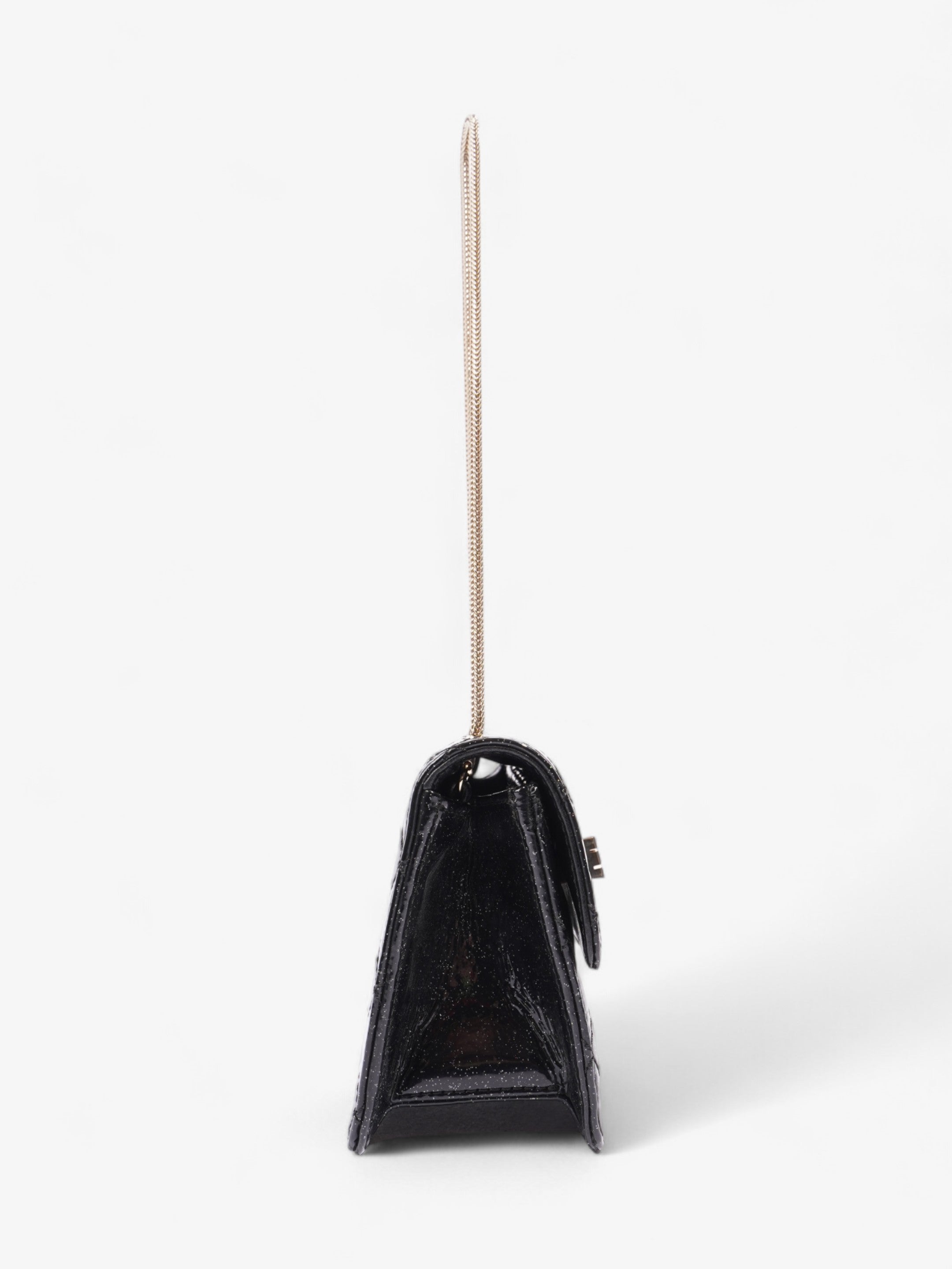 Chanel 2.55 Black Glitter Patent Leather Mini