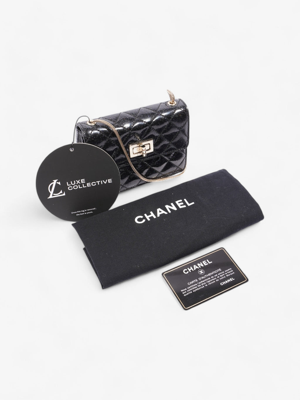 Chanel 2.55 Black Glitter Patent Leather Mini