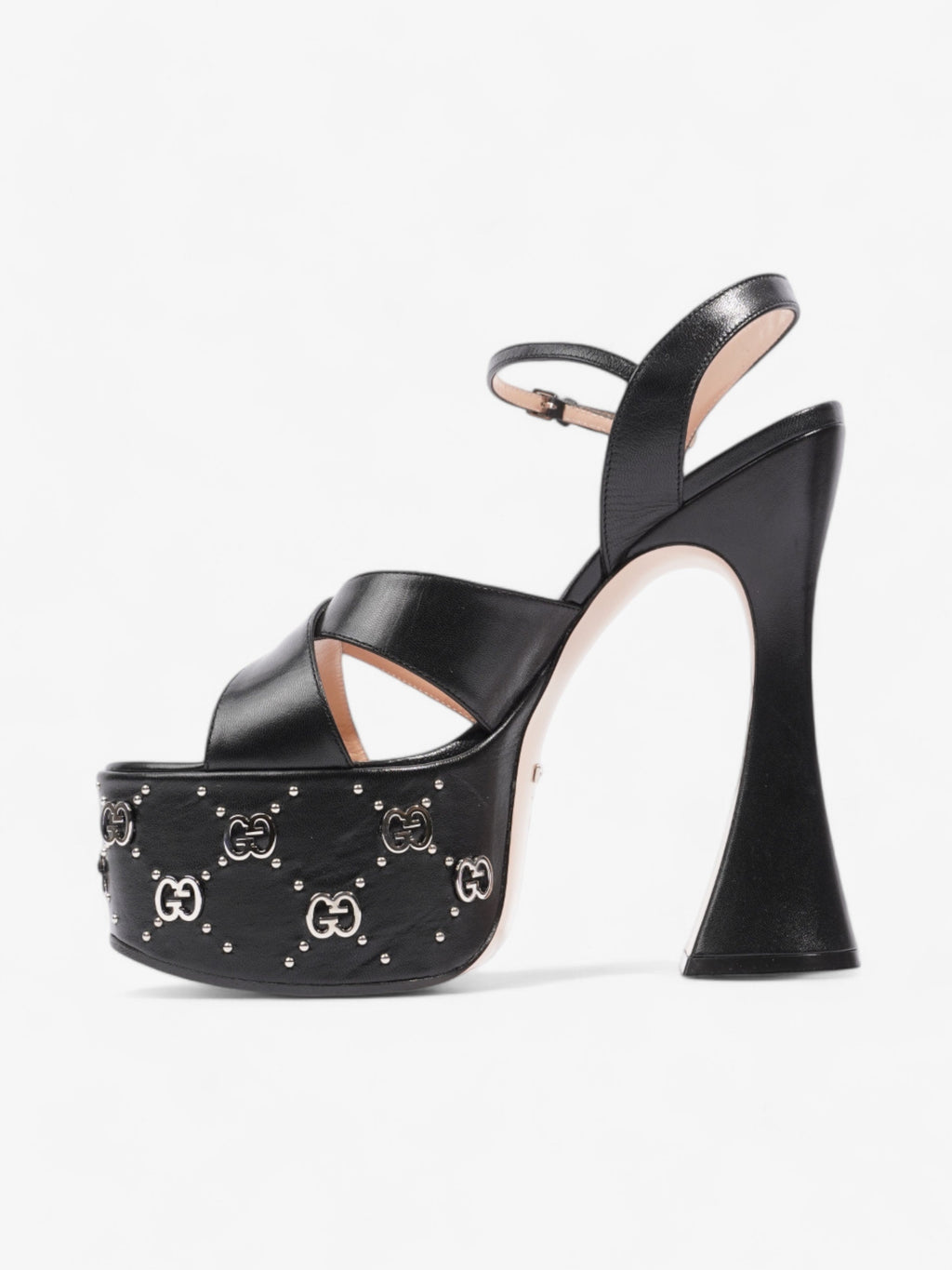 Gucci Interlocking G Stud Platform Heels 160mm Black / Silver Leather EU 39.5 UK 6.5
