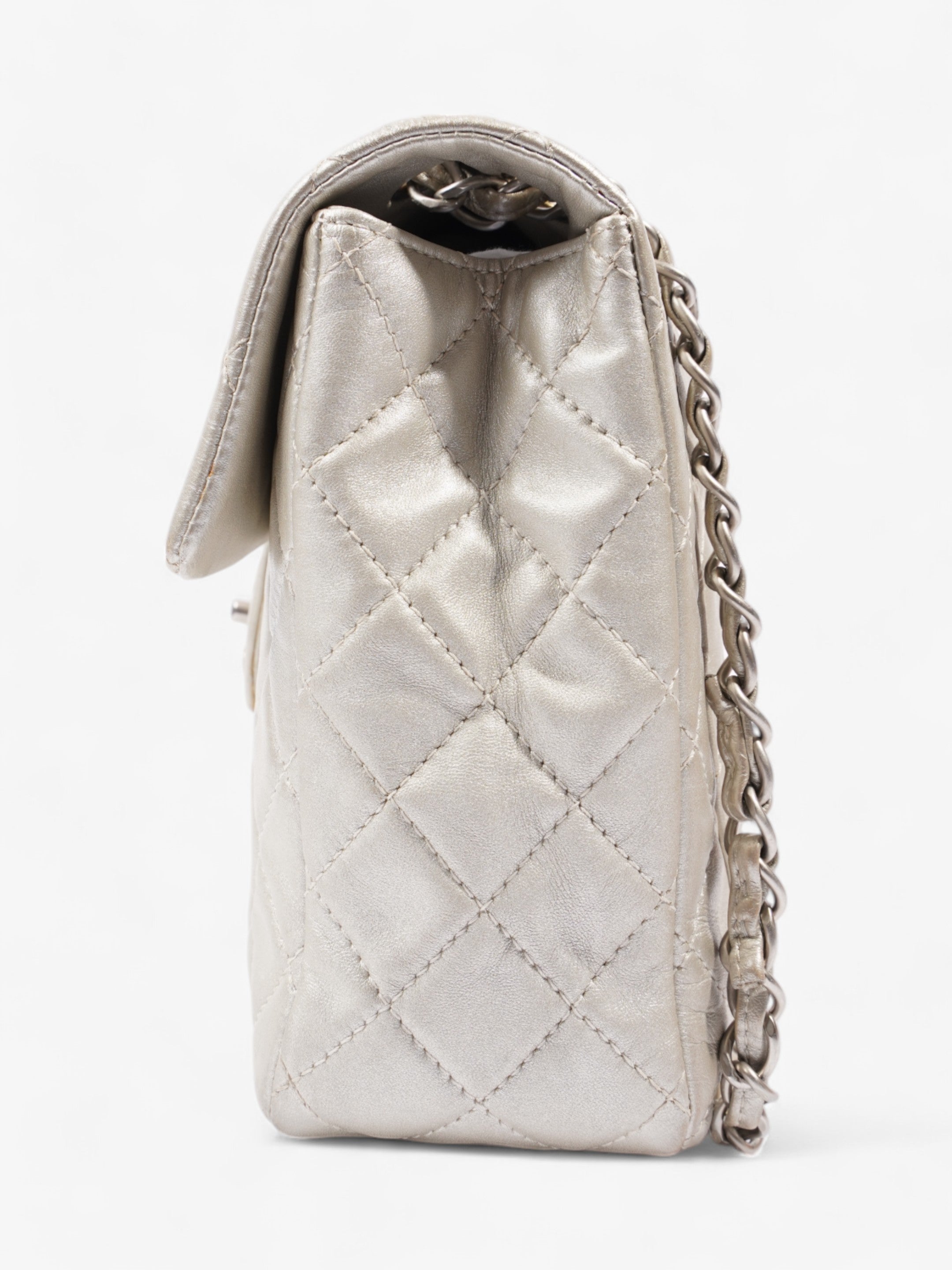 Chanel Classic Single Flap Metallic Grey Lambskin Leather Maxi