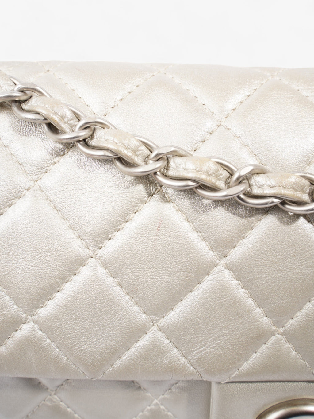 Chanel Classic Single Flap Metallic Grey Lambskin Leather Maxi