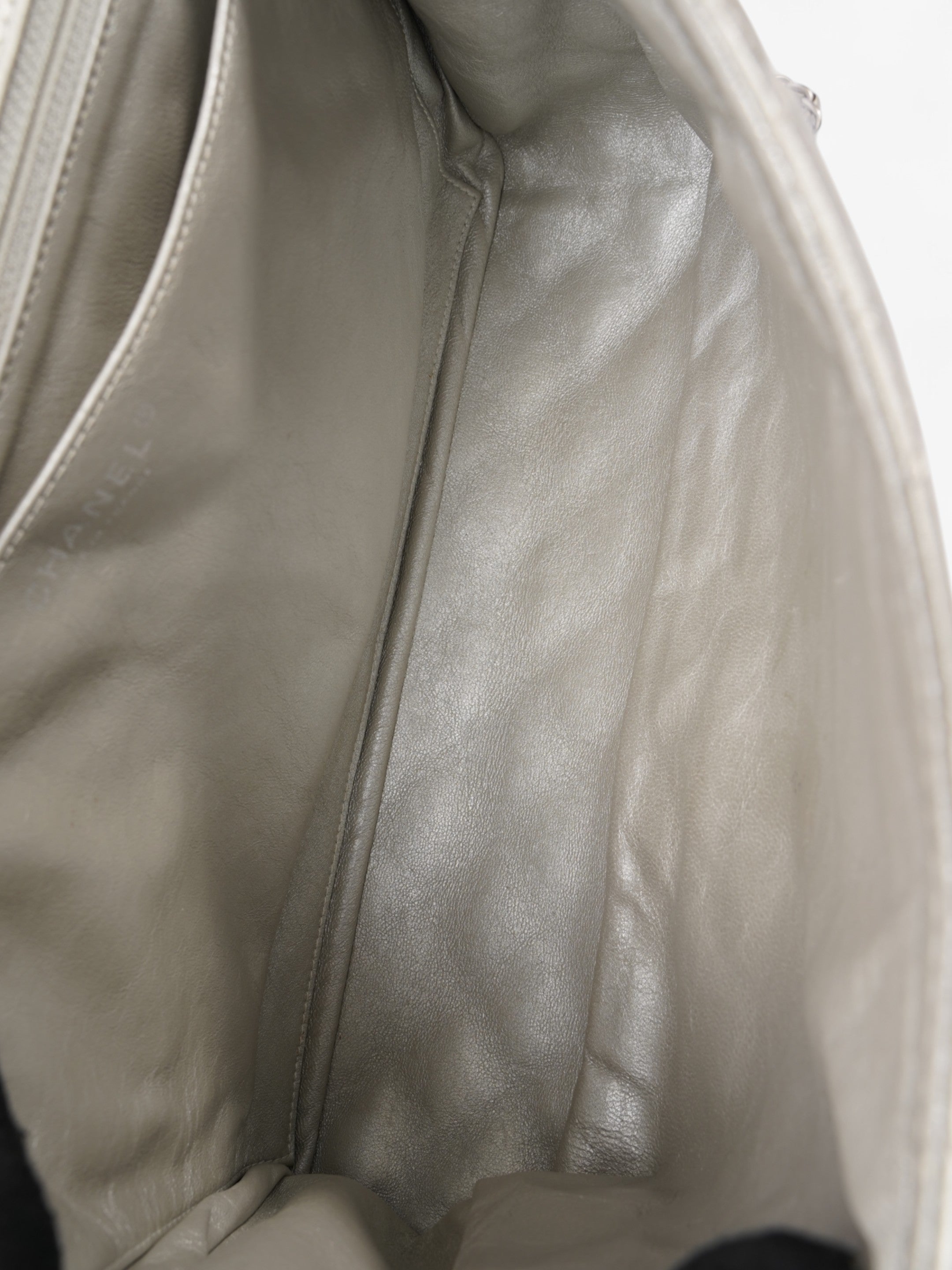 Chanel Classic Single Flap Metallic Grey Lambskin Leather Maxi