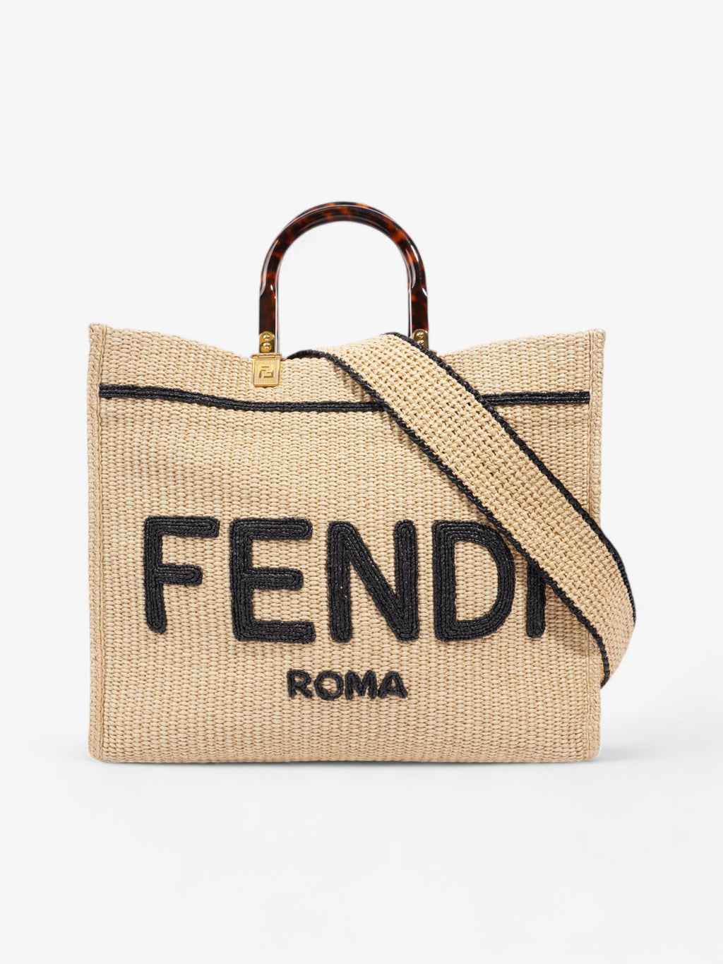 Fendi Sunshine Tote Bag Natural / Black / Brown Wicker