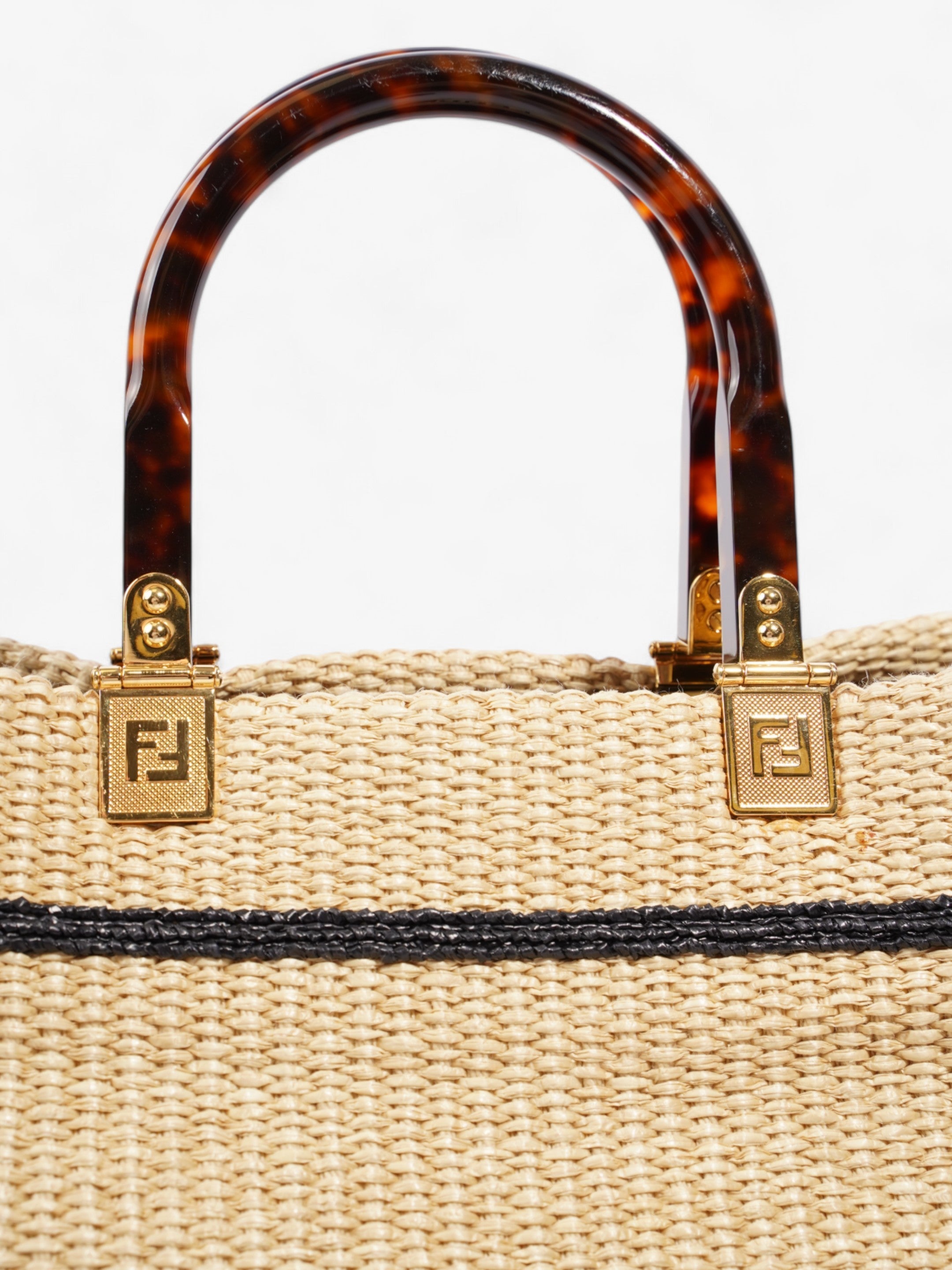 Fendi Sunshine Tote Bag Natural / Black / Brown Wicker