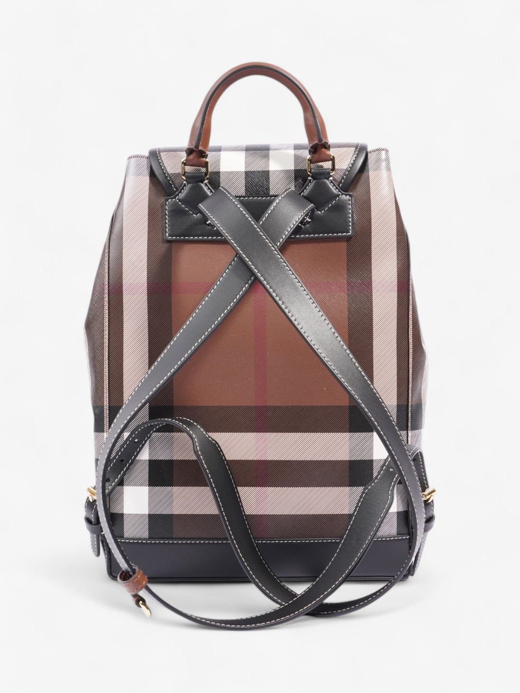 Burberry Check Backpack Dark Birch Brown / Black Coated Canvas Medium