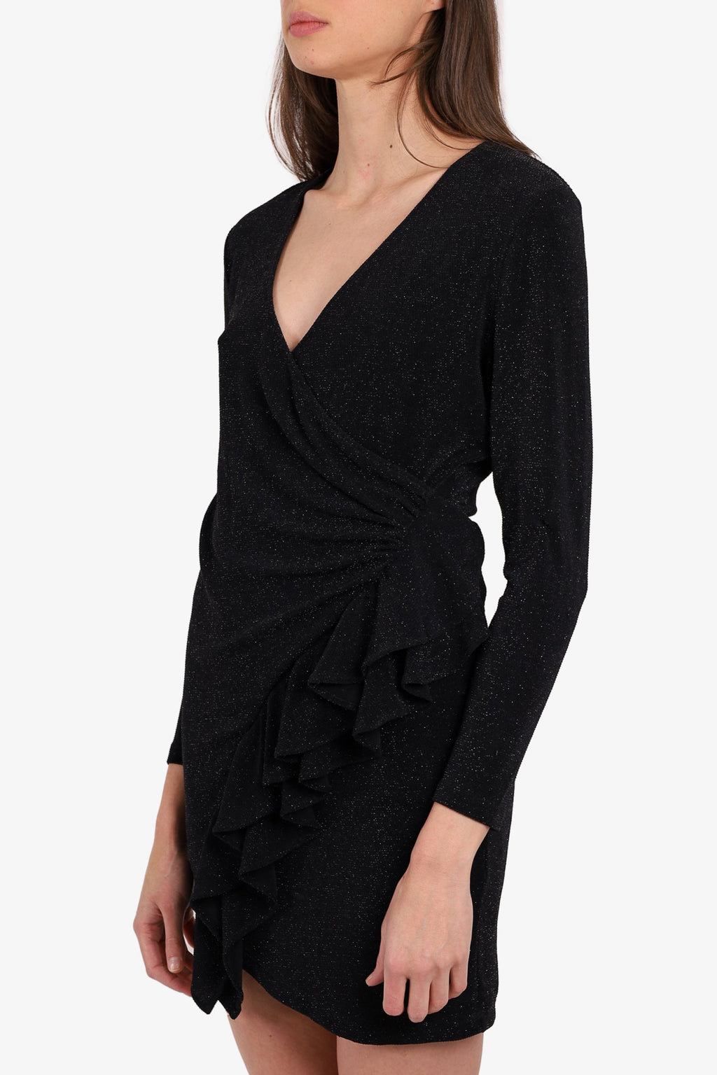 IRO Black Glitter Ruffled Mini Dress Size 42