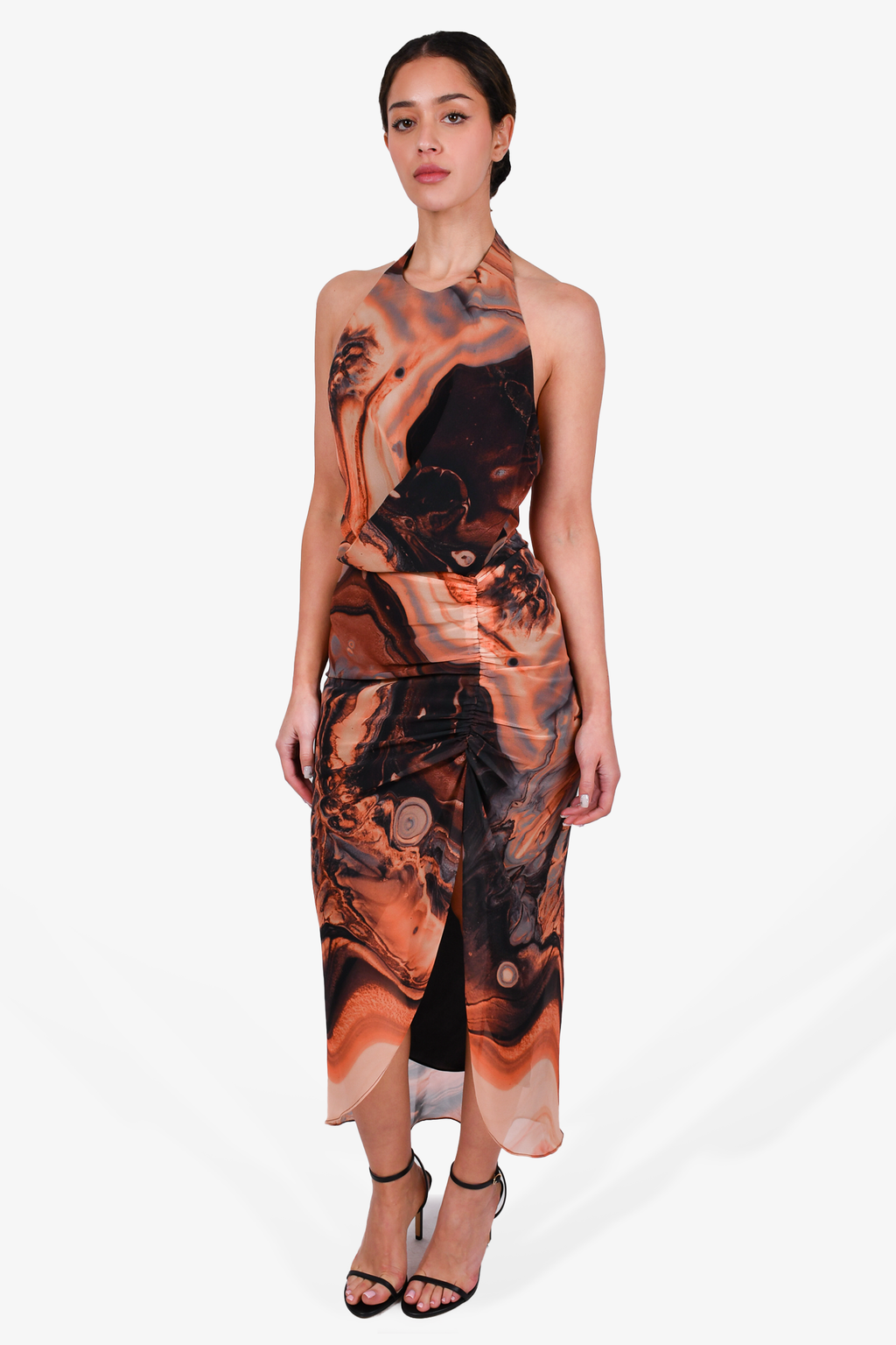 ITMFL Orange/Black Marble Halter Dress Size S
