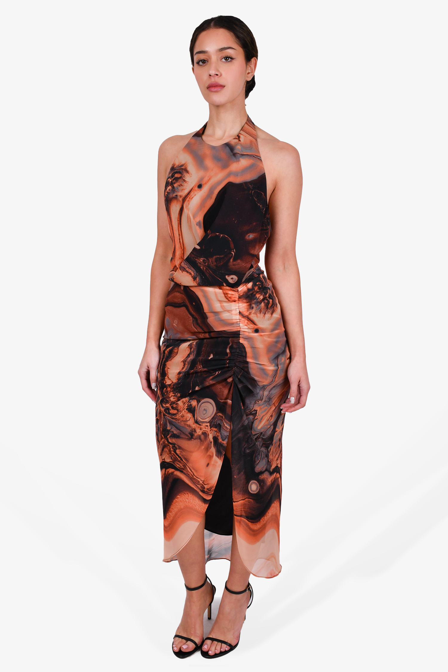 ITMFL Orange/Black Marble Halter Dress Size S