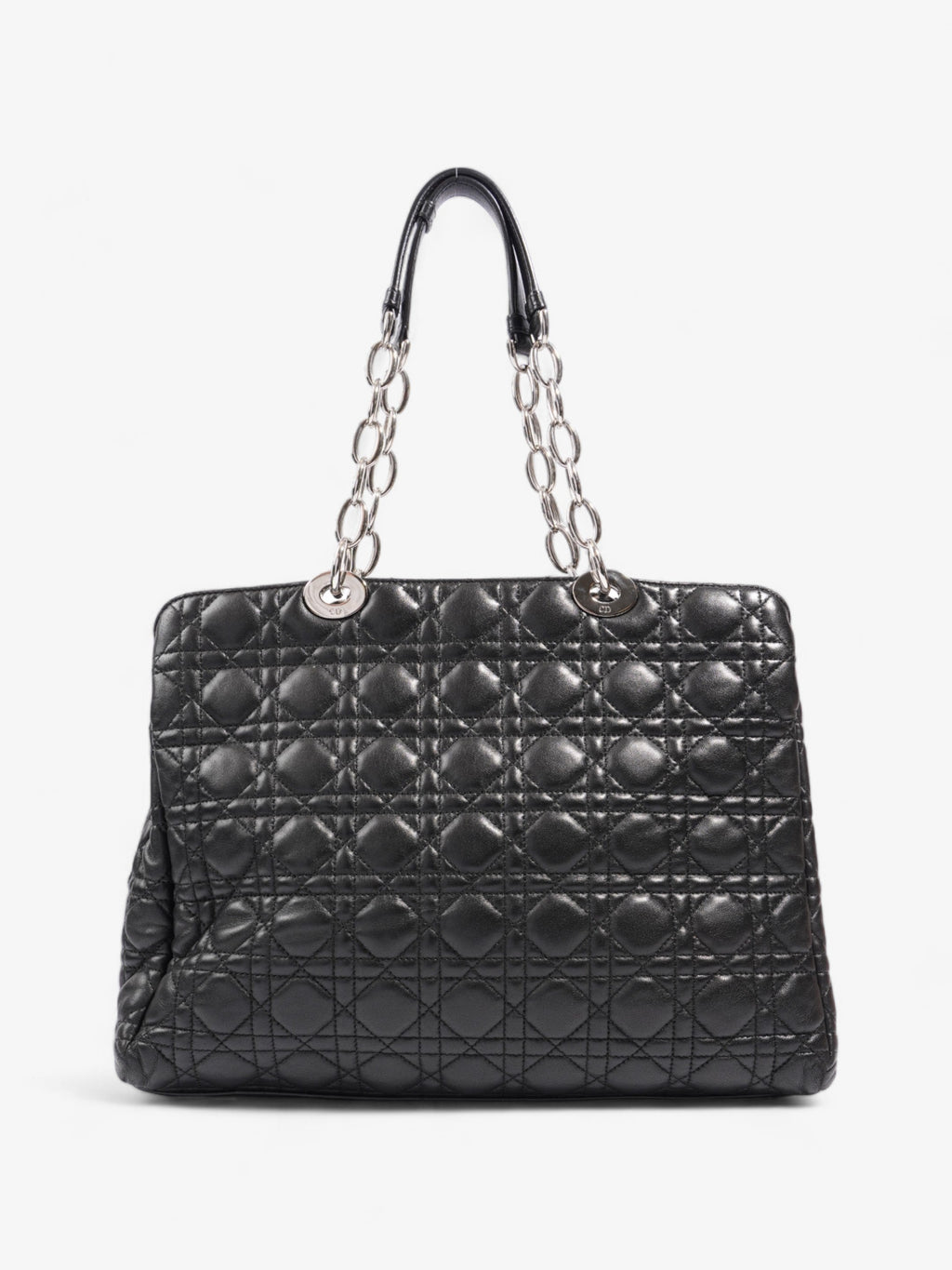 Christian Dior Quilted Tote Black Lambskin Leather Large