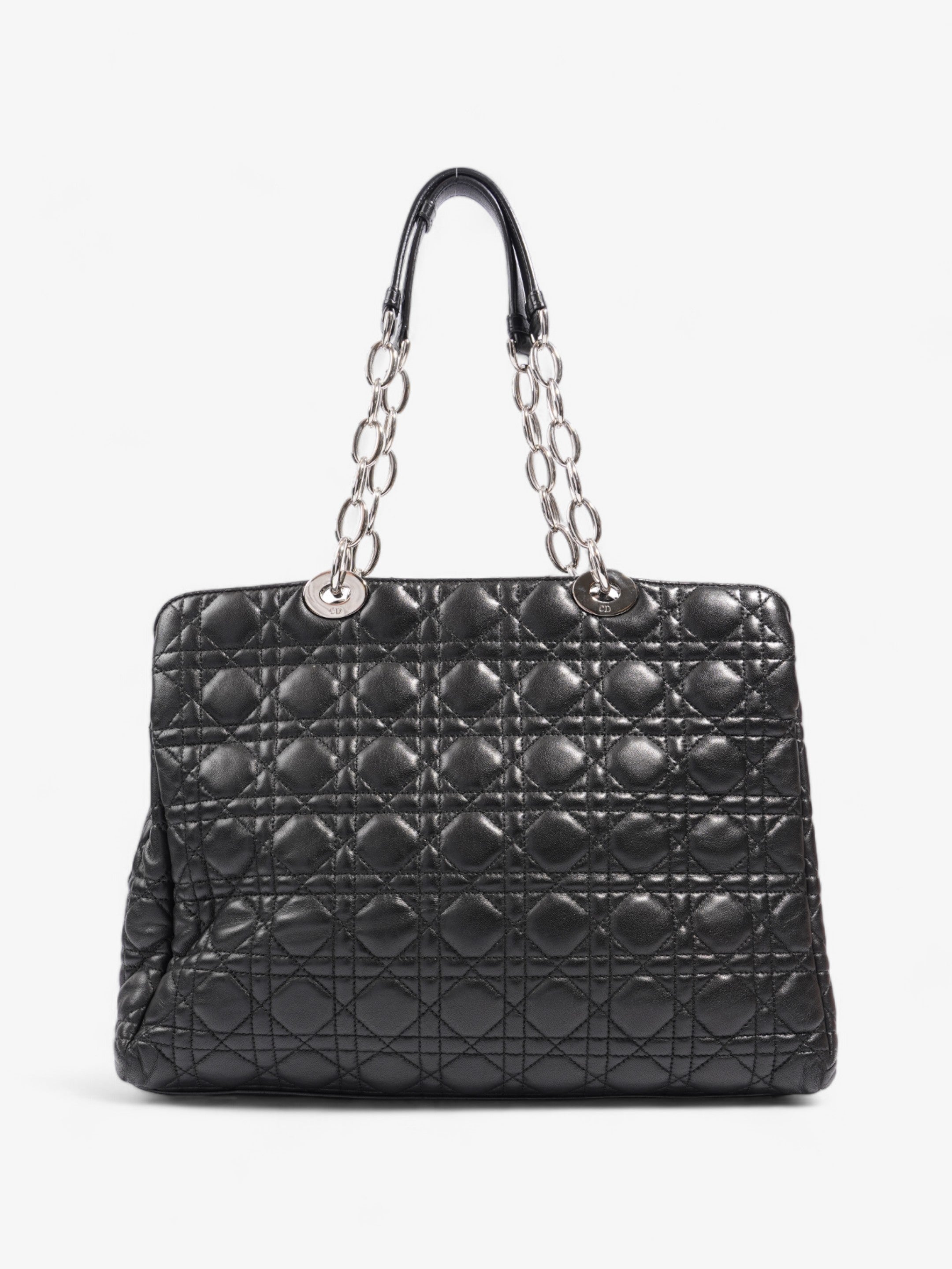 Christian Dior Quilted Tote Black Lambskin Leather Large