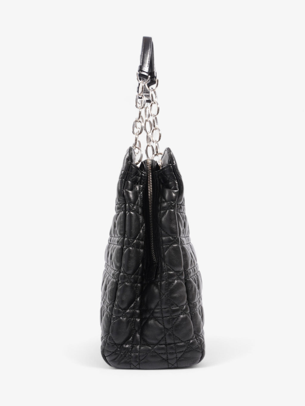 Christian Dior Quilted Tote Black Lambskin Leather Large