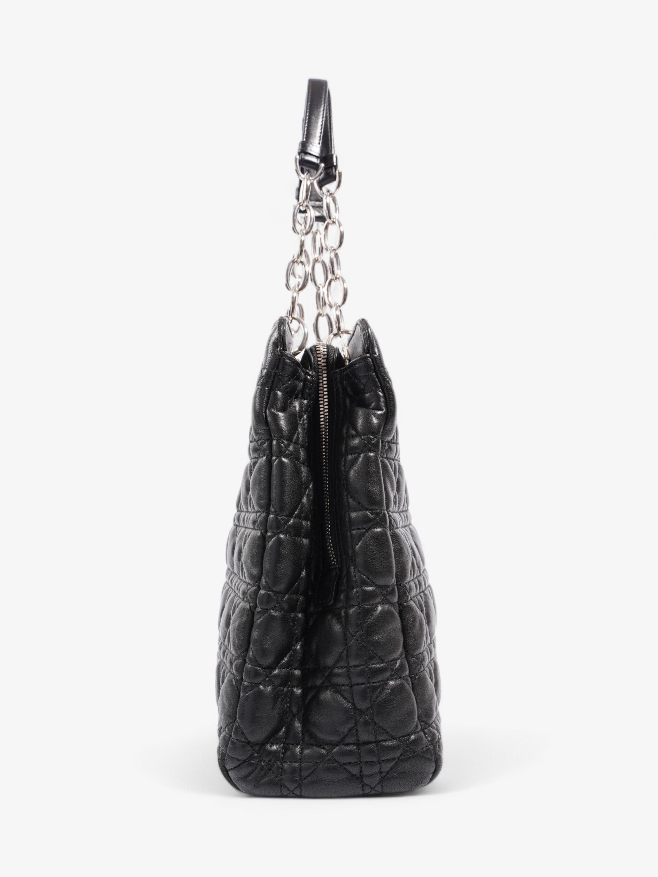 Christian Dior Quilted Tote Black Lambskin Leather Large