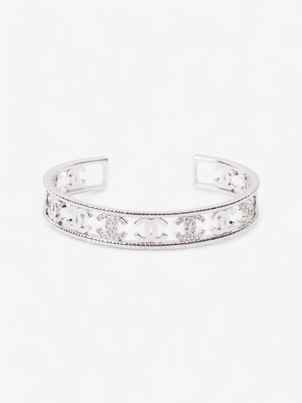 Chanel Iconic CC Crystal Bangle Silver / White Base Metal Medium