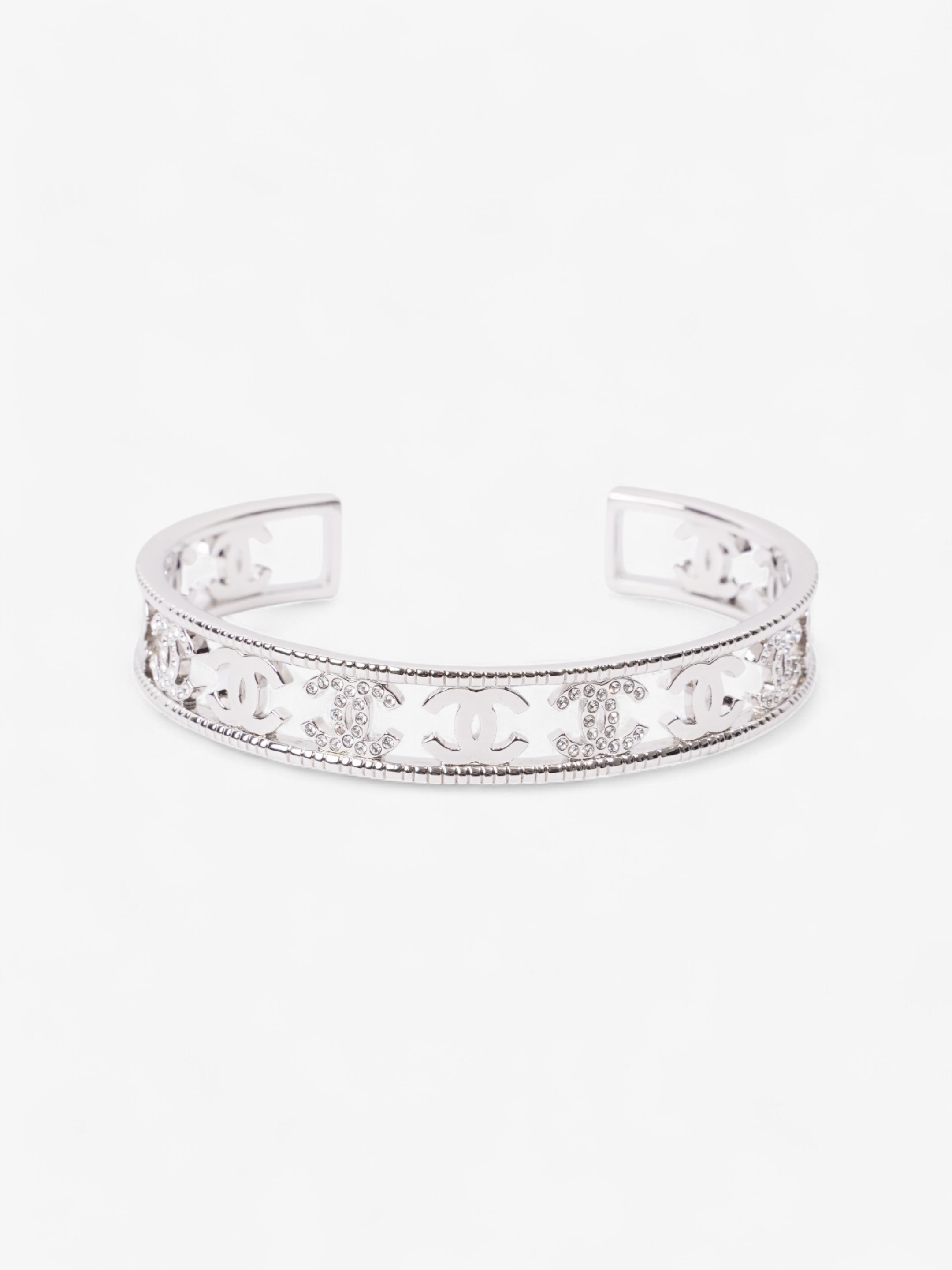 Chanel Iconic CC Crystal Bangle Silver / White Base Metal Medium