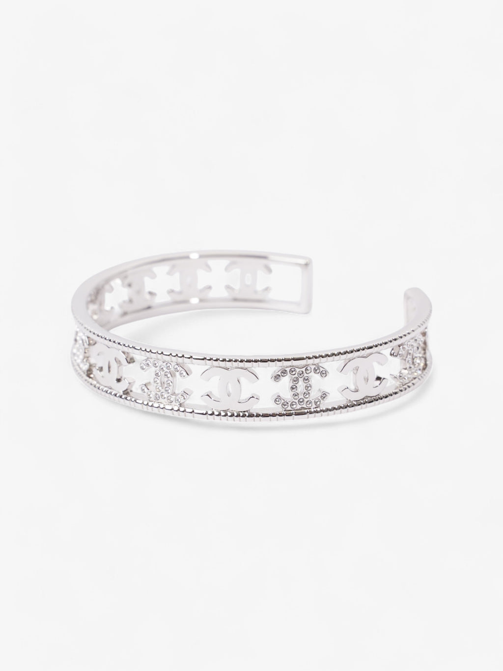 Chanel Iconic CC Crystal Bangle Silver / White Base Metal Medium