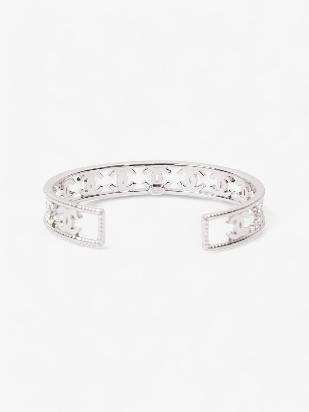 Chanel Iconic CC Crystal Bangle Silver / White Base Metal Medium