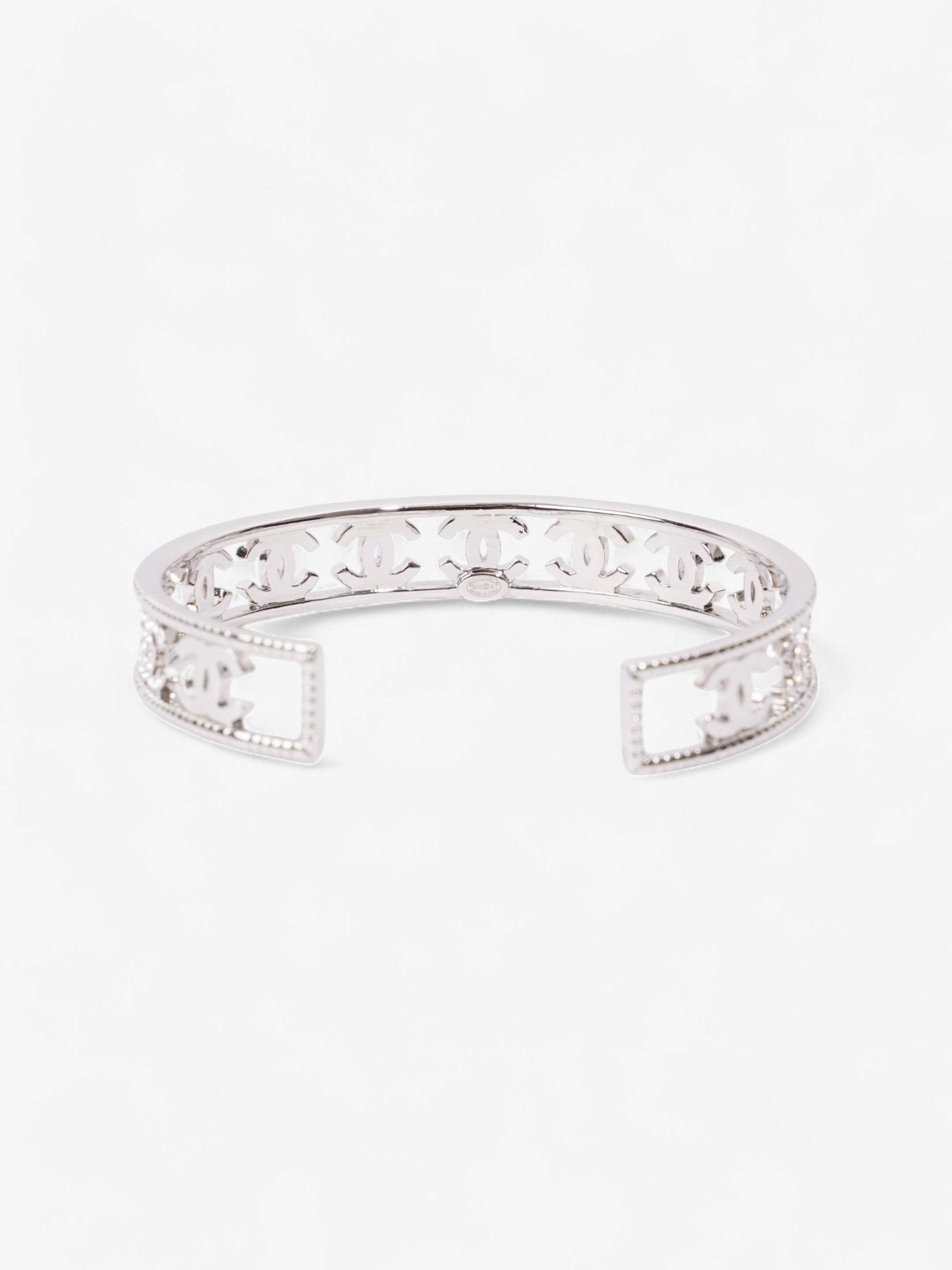 Chanel Iconic CC Crystal Bangle Silver / White Base Metal Medium