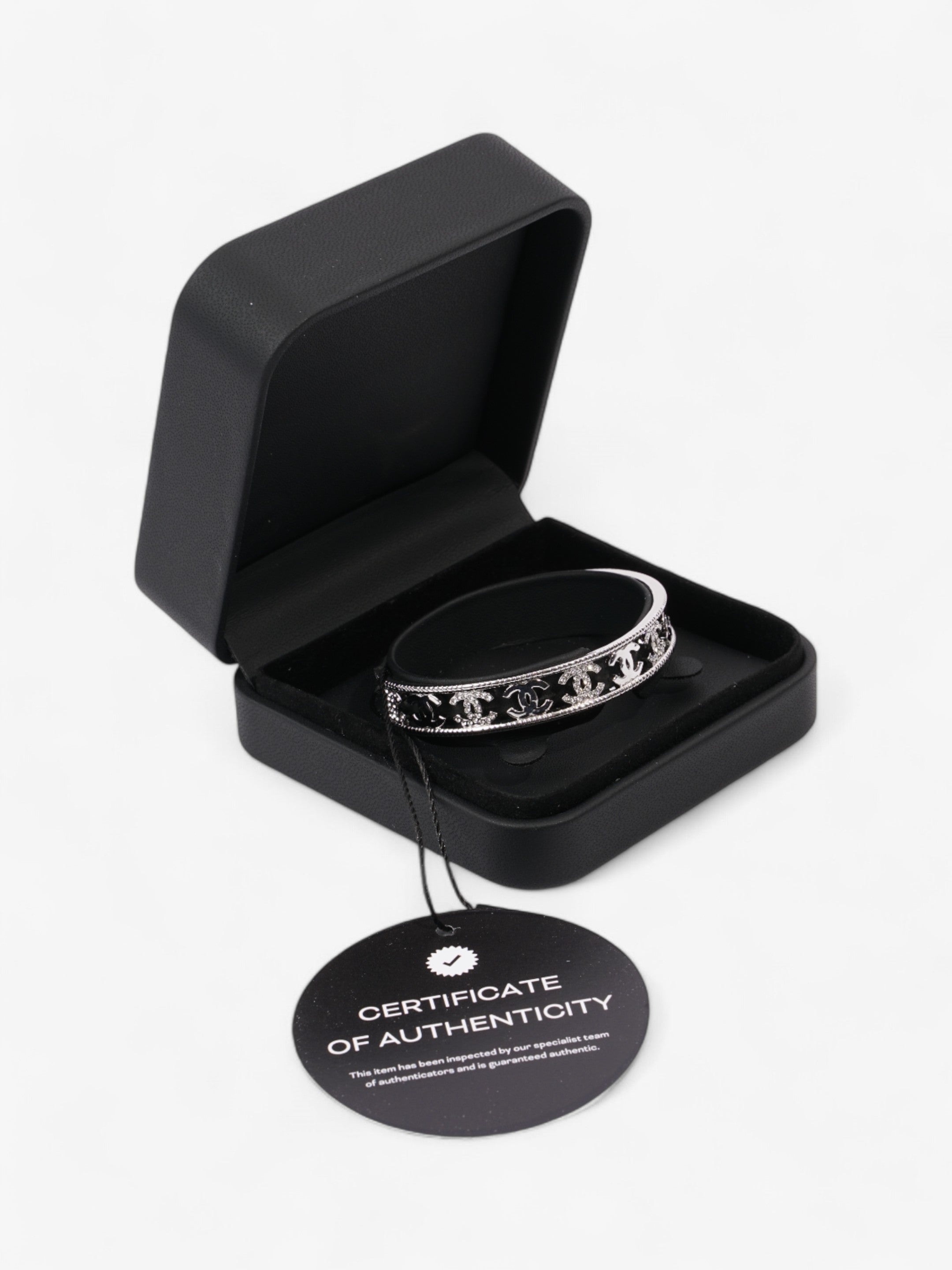 Chanel Iconic CC Crystal Bangle Silver / White Base Metal Medium