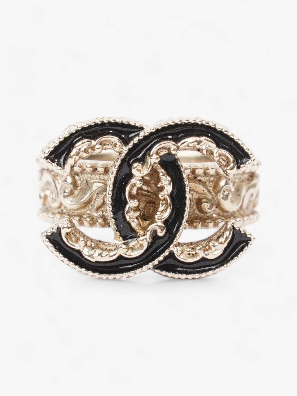 Chanel CC Ring Black / Gold Tone Enamel 55mm