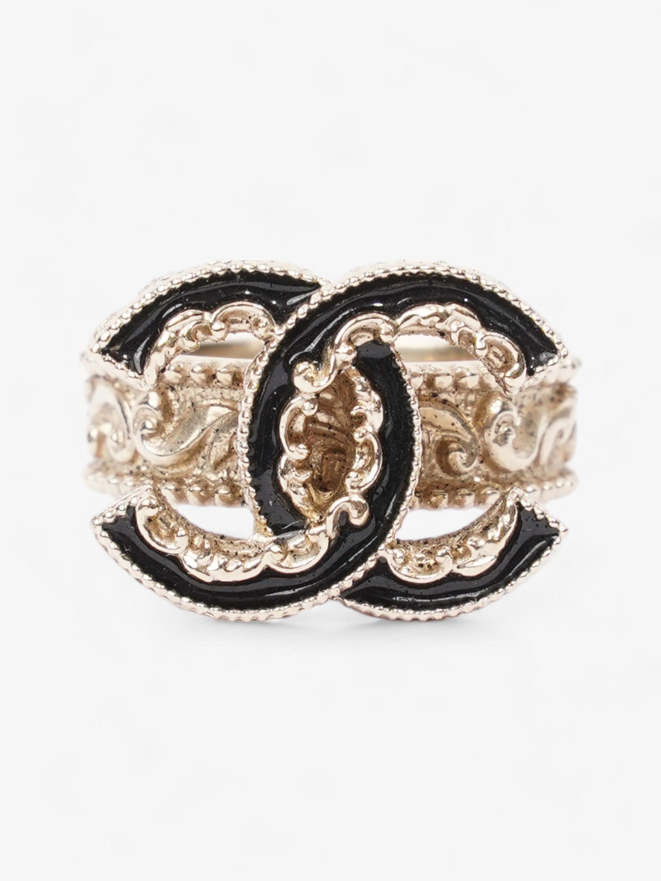 Chanel CC Ring Black / Gold Tone Enamel 55mm