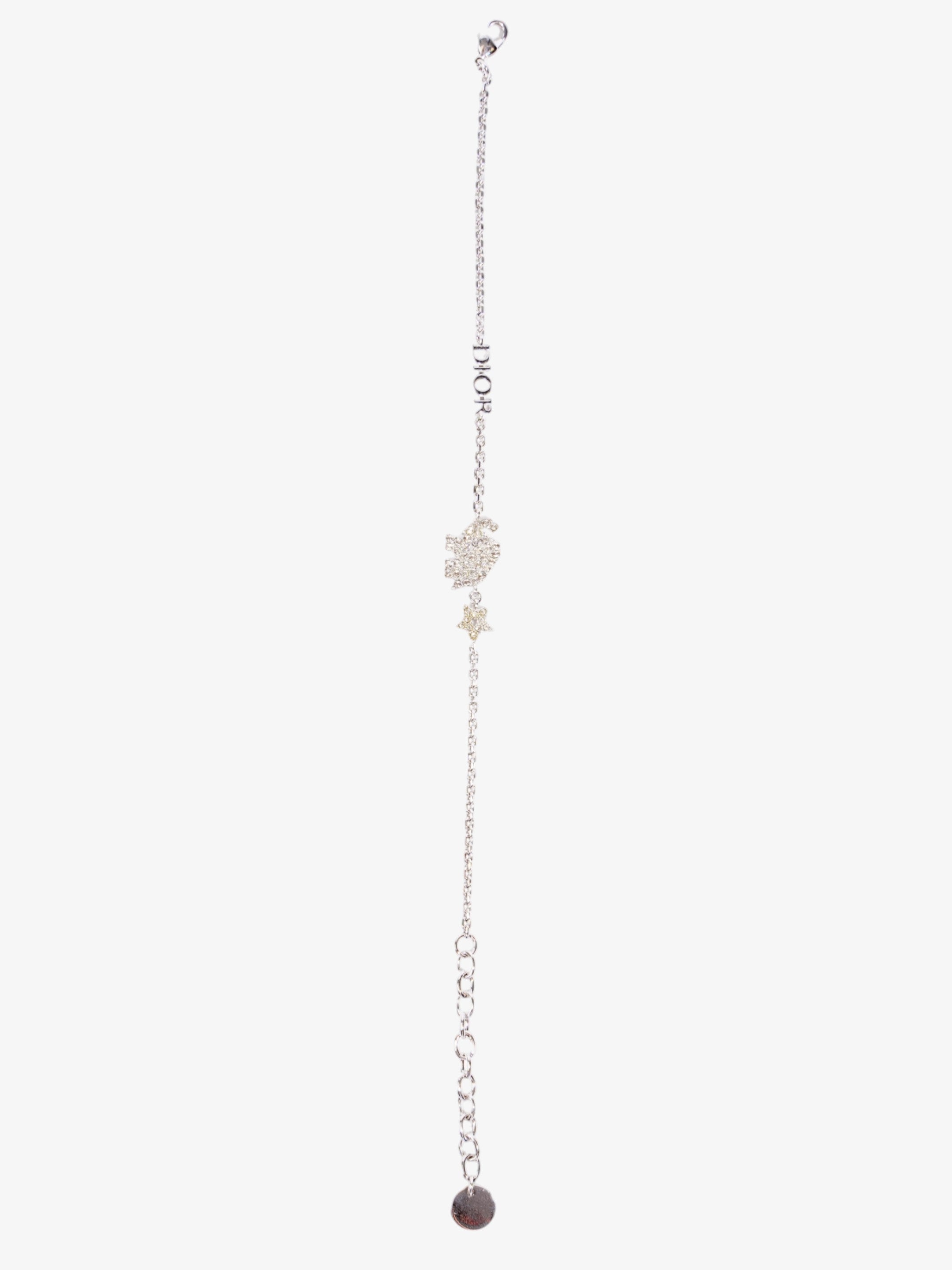 Christian Dior Crystal Star Elephant Bracelet Silver Base Metal 21cm