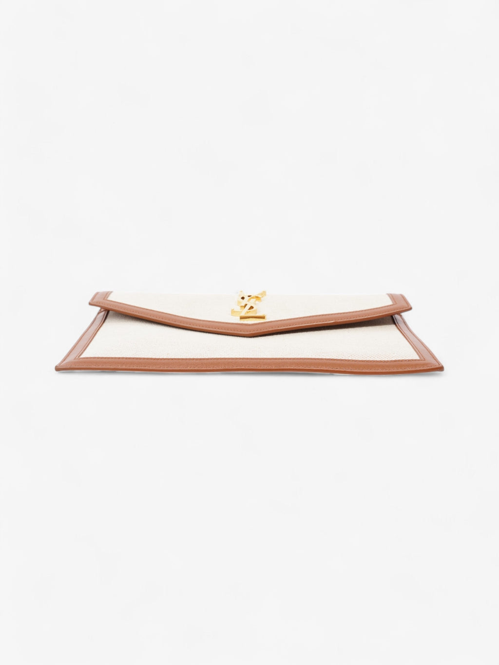 Saint Laurent Uptown Clutch Natural Beige / Brown Canvas