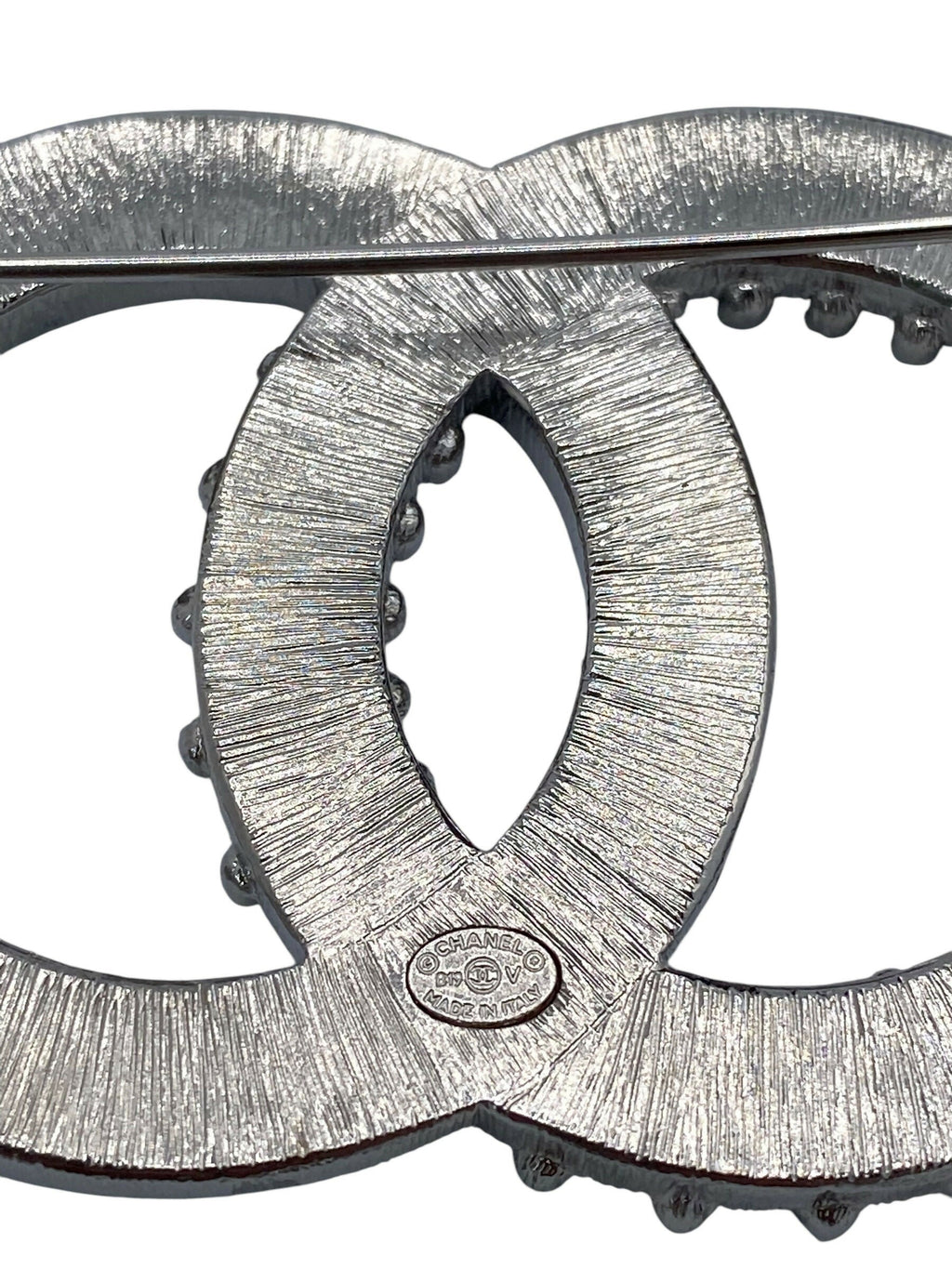 Chanel 2019 Large Silver Crystal Embellished CC Brooch