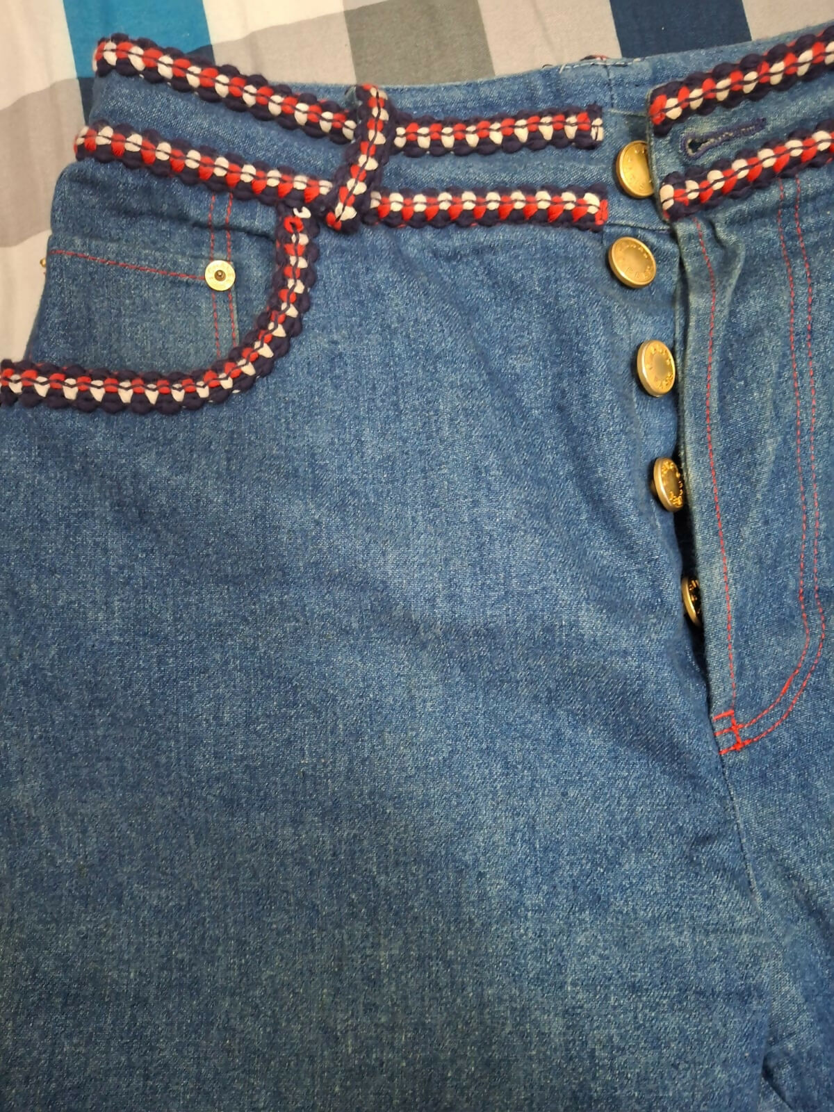 Chanel Vintage braided-trim straight-leg jeans