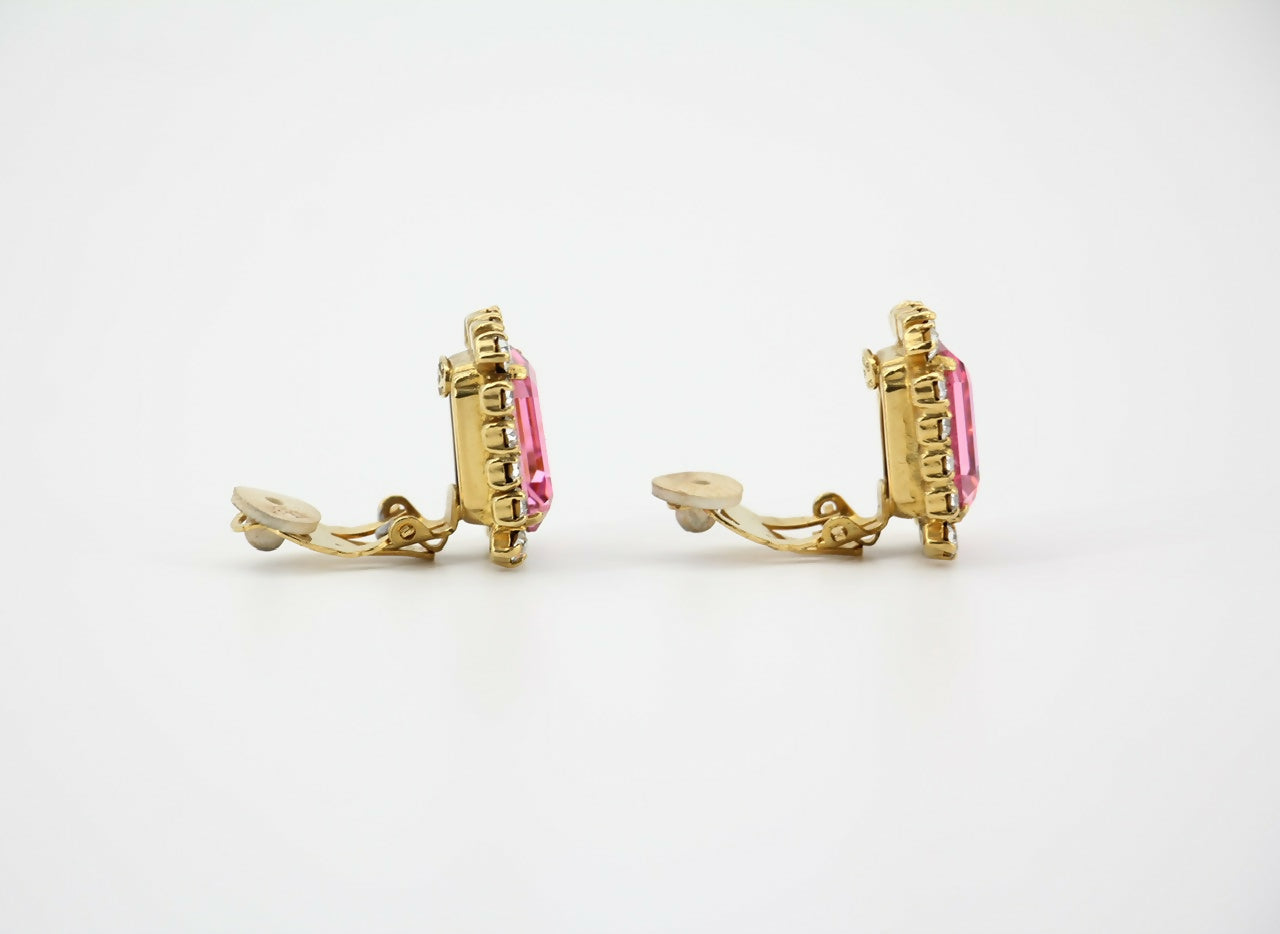 Chanel Vintage 95P Rhinestone Barbie Pink Clip-on Earrings