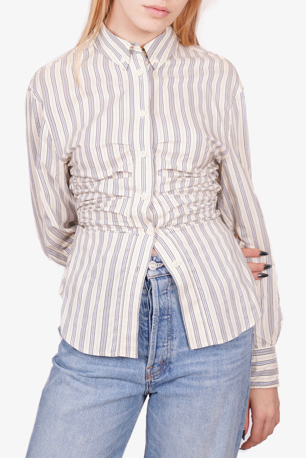 Isabel Marant Beige/Blue Striped Twisted Shirt Size 34