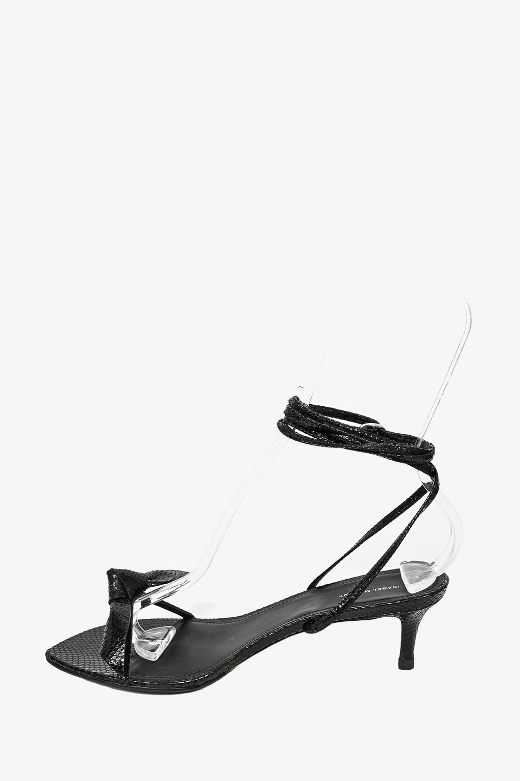 Isabel Marant Black Snakeskin Embossed Leather Bow Lace Up Kitten Heel Sandals Size 36