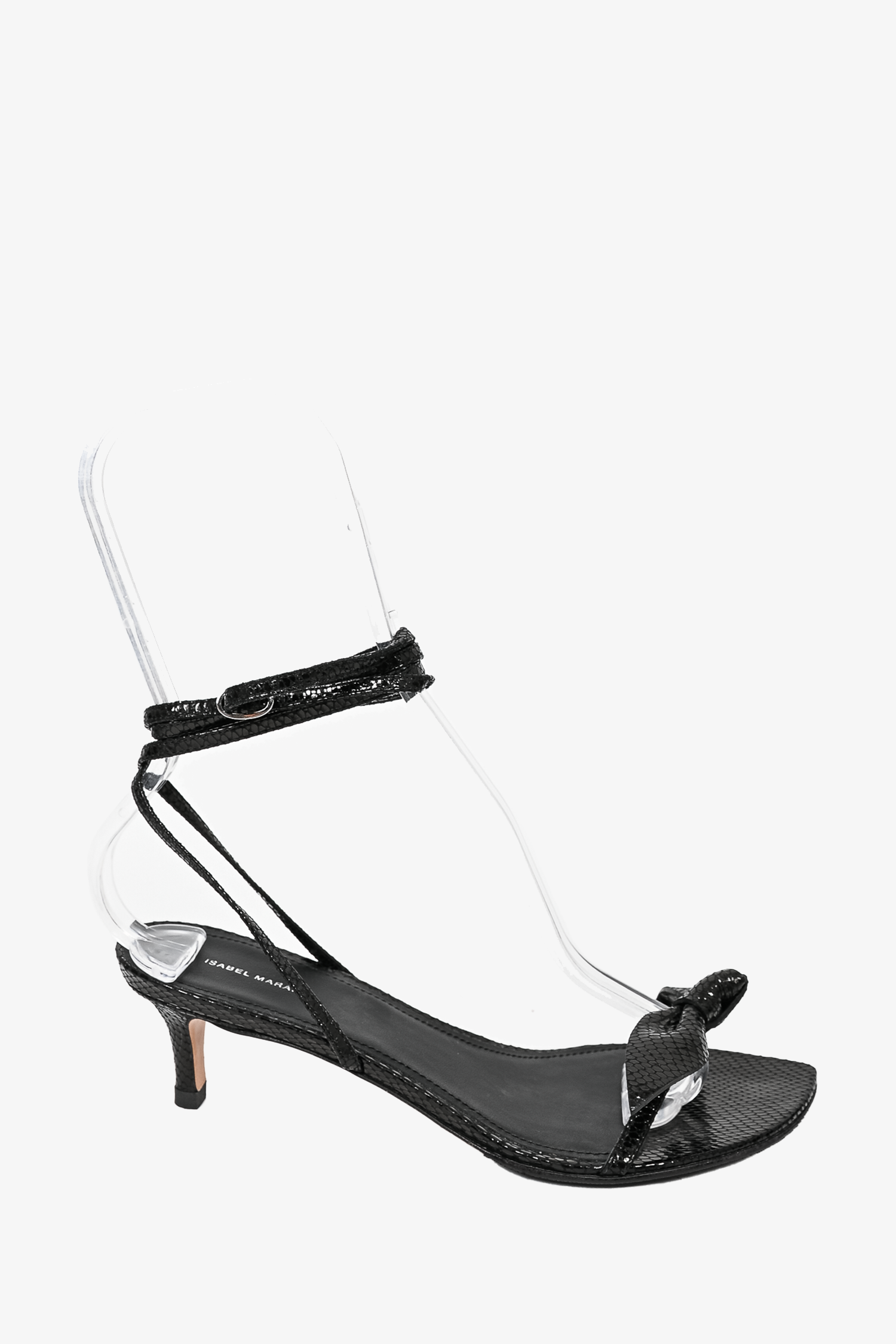 Isabel Marant Black Snakeskin Embossed Leather Bow Lace Up Kitten Heel Sandals Size 36