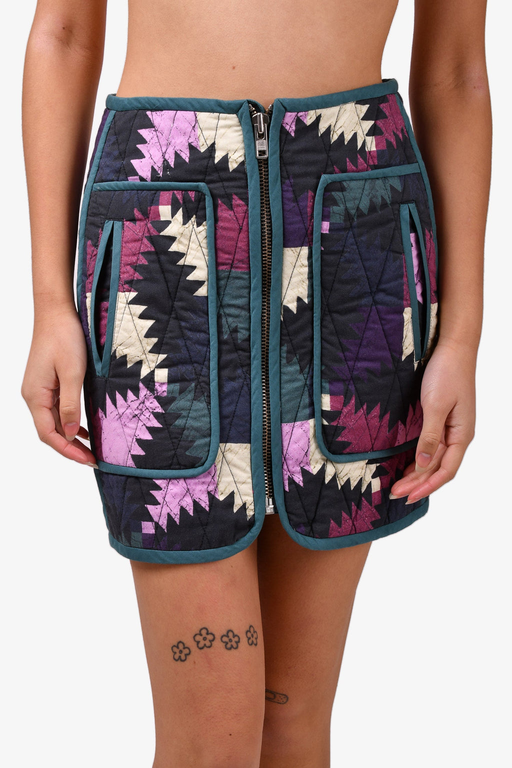 Isabel Marant Etoile Teal/Purple Quilted Zip Mini Skirt Size 34