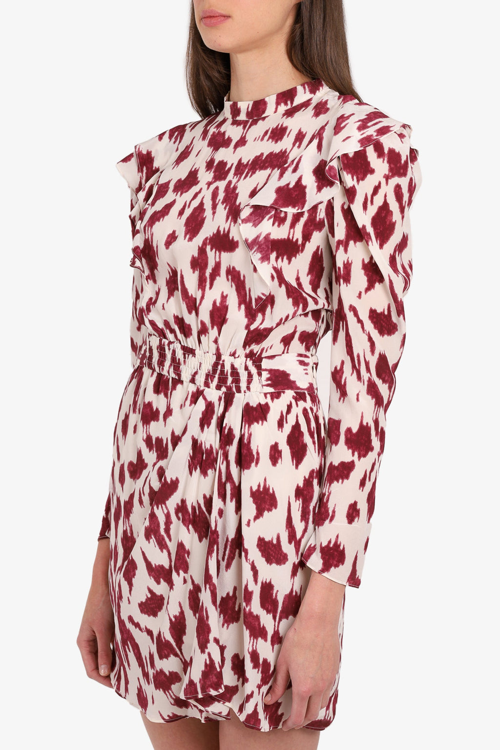 Isabel Marant Etoile White/Burgundy Patterned Ruffled Long-Sleeve Dress size 38