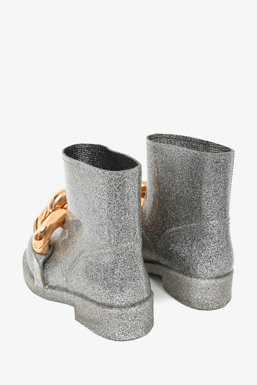J.W Anderson Silver Rubber Rain Boots with Gold Buckle Size 36